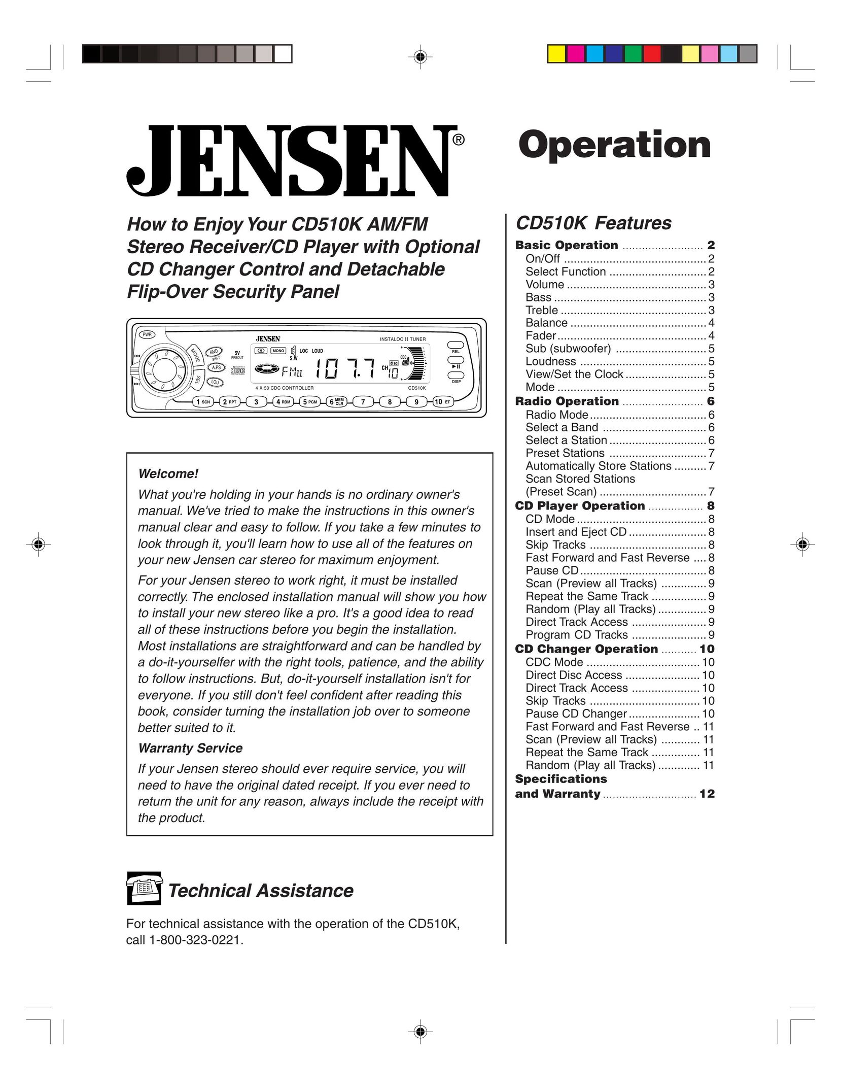 Jensen CD510K Car Stereo System User Manual