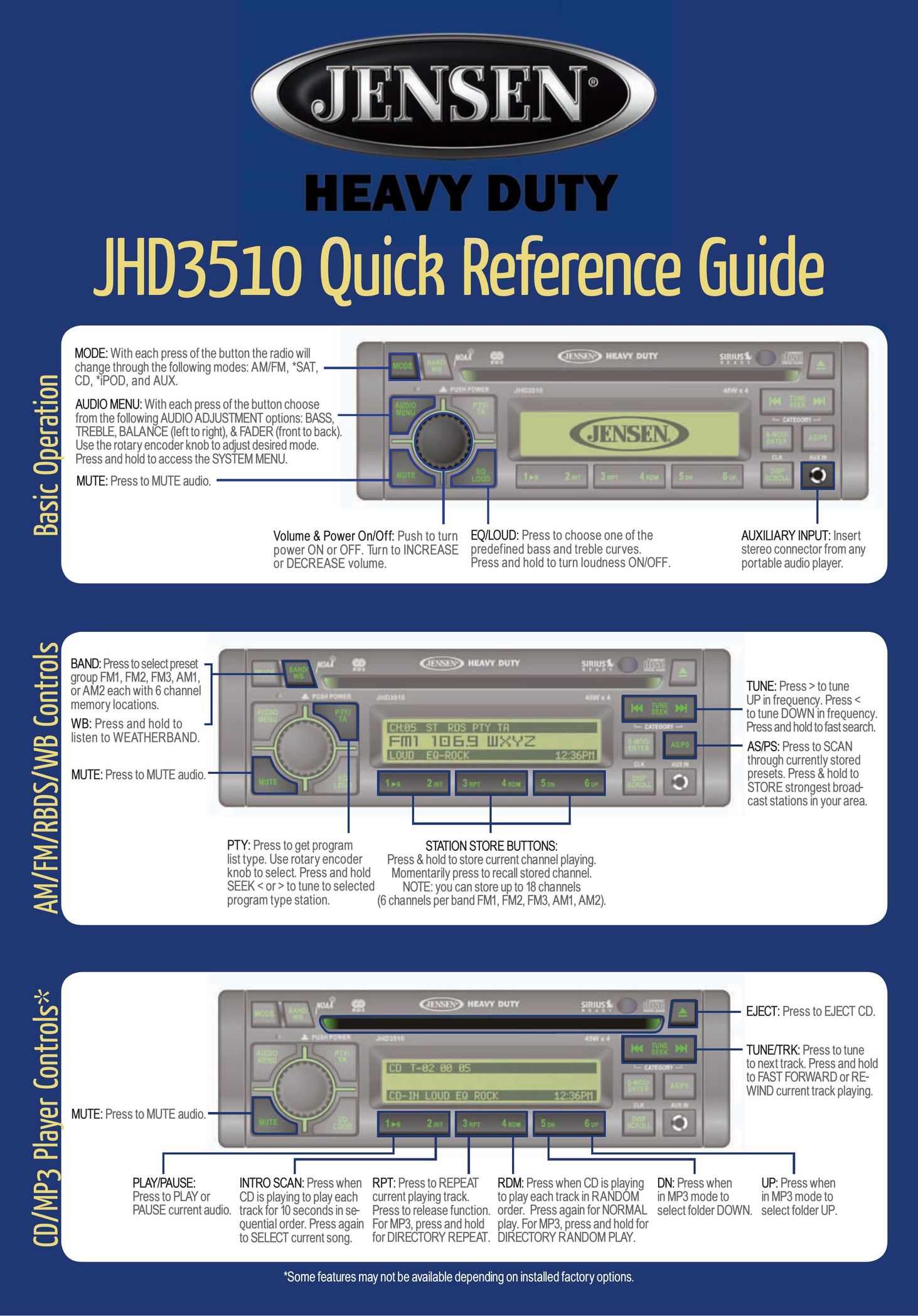 Jensen JHD3510 Car Stereo System User Manual