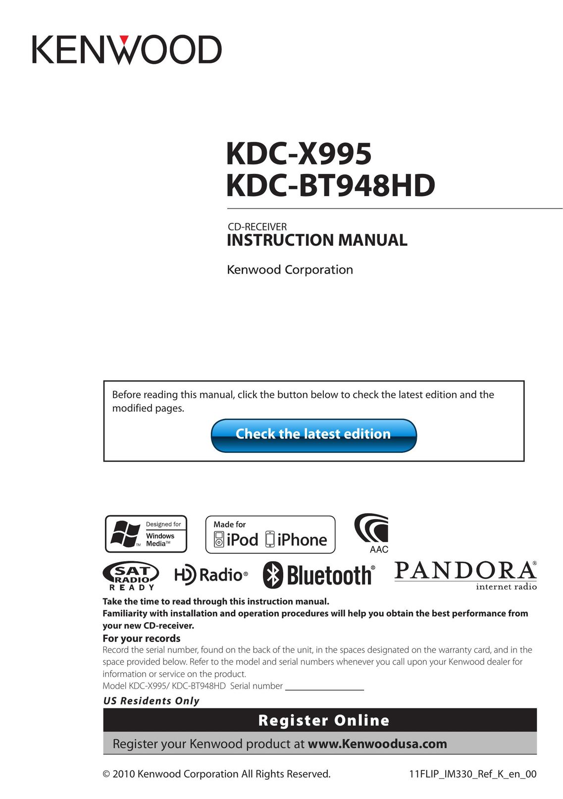 Kenwood BT948HD Car Stereo System User Manual