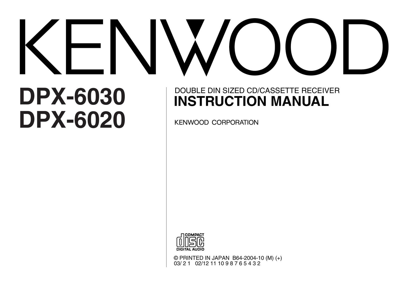 Kenwood DPX-6030 Car Stereo System User Manual