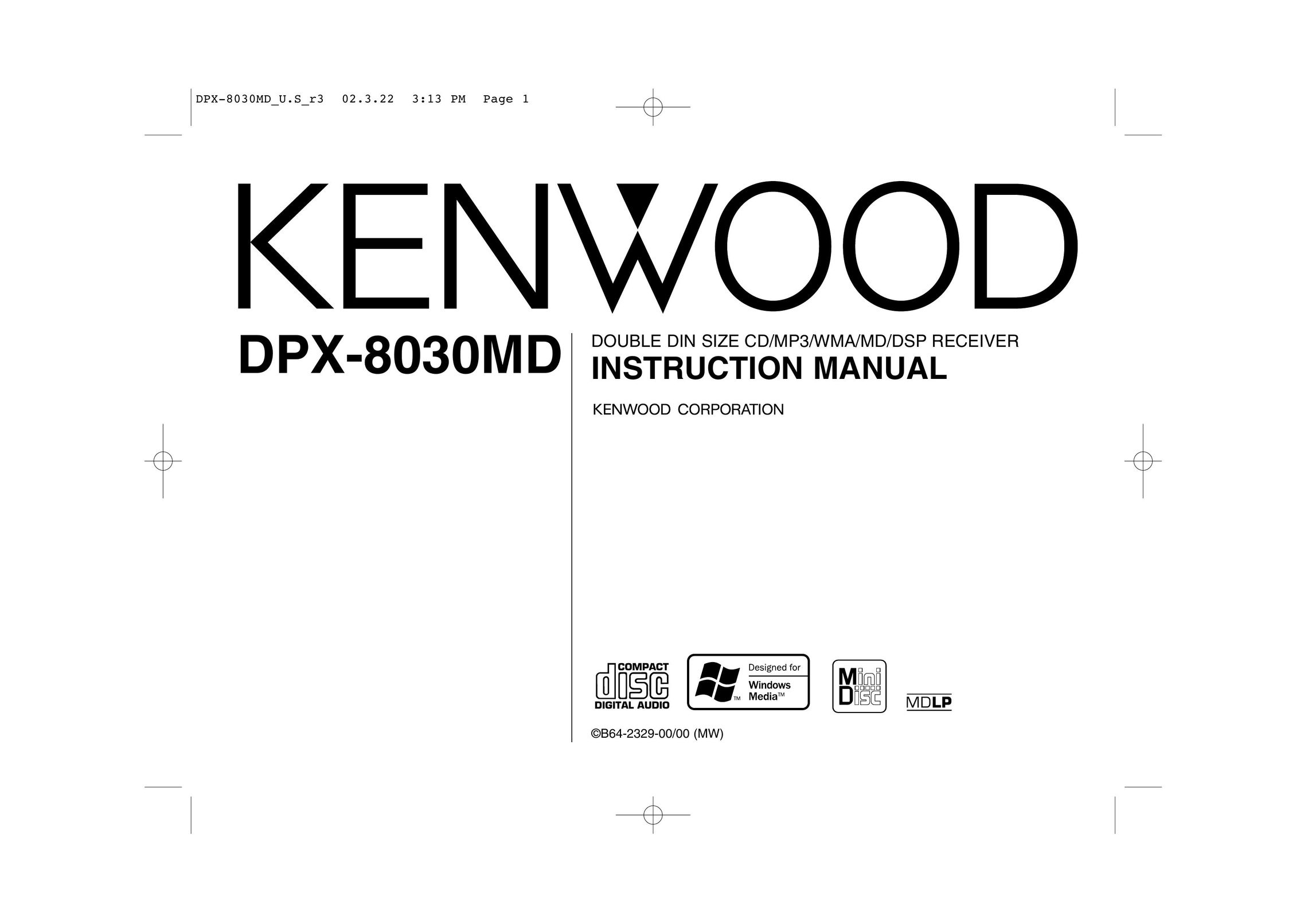 Kenwood DPX-8030MD Car Stereo System User Manual