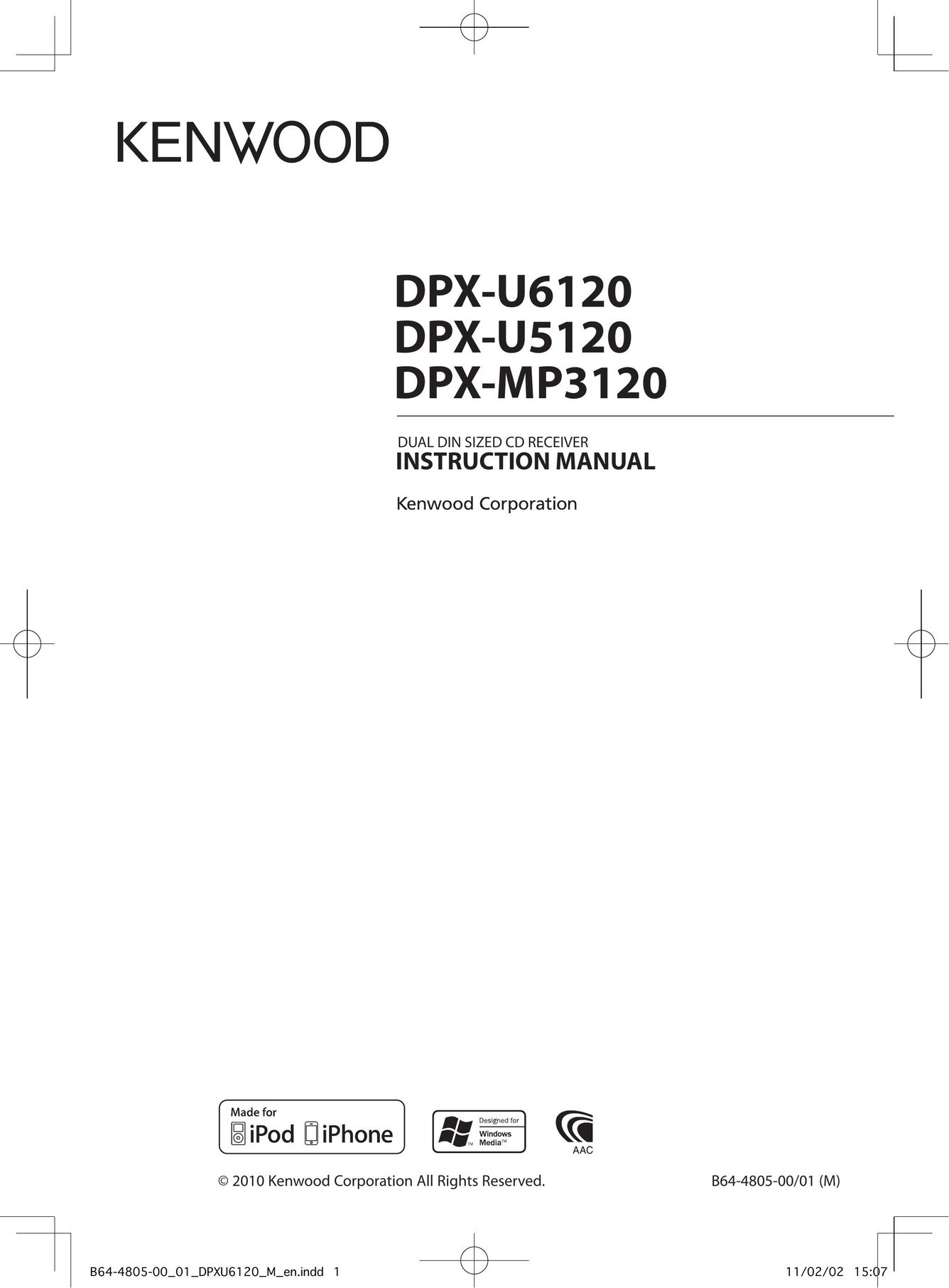 Kenwood DPX-MP3120 Car Stereo System User Manual