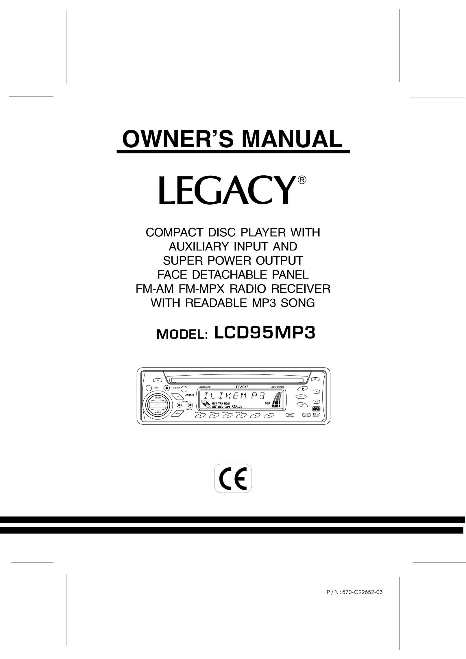 Legacy Car Audio LCD95MP3 Car Stereo System User Manual