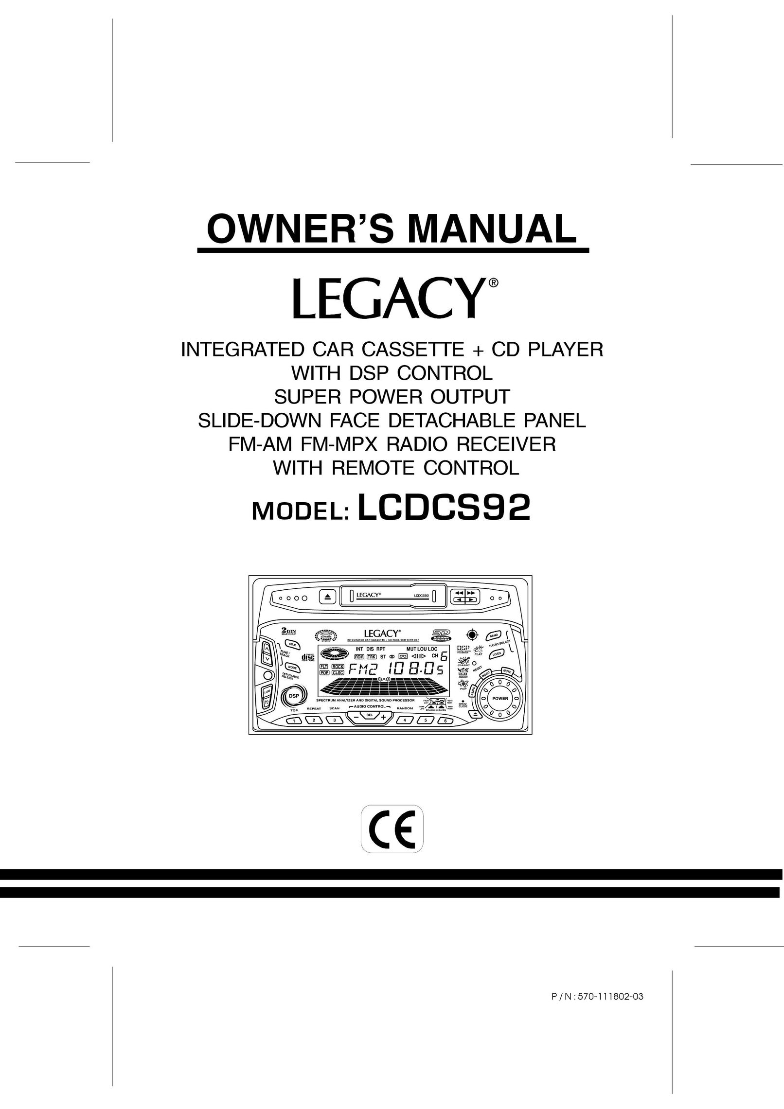 Legacy Car Audio LCDCS92 Car Stereo System User Manual