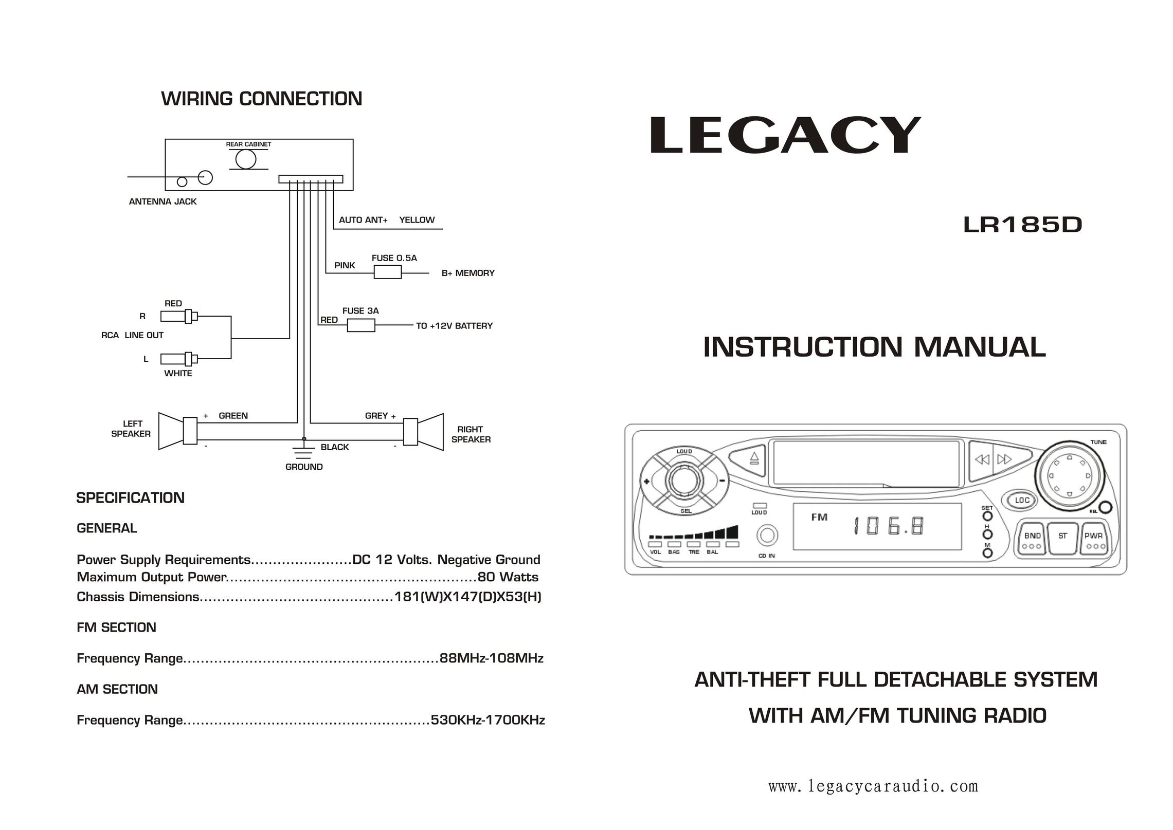 Legacy Car Audio LR185D Car Stereo System User Manual