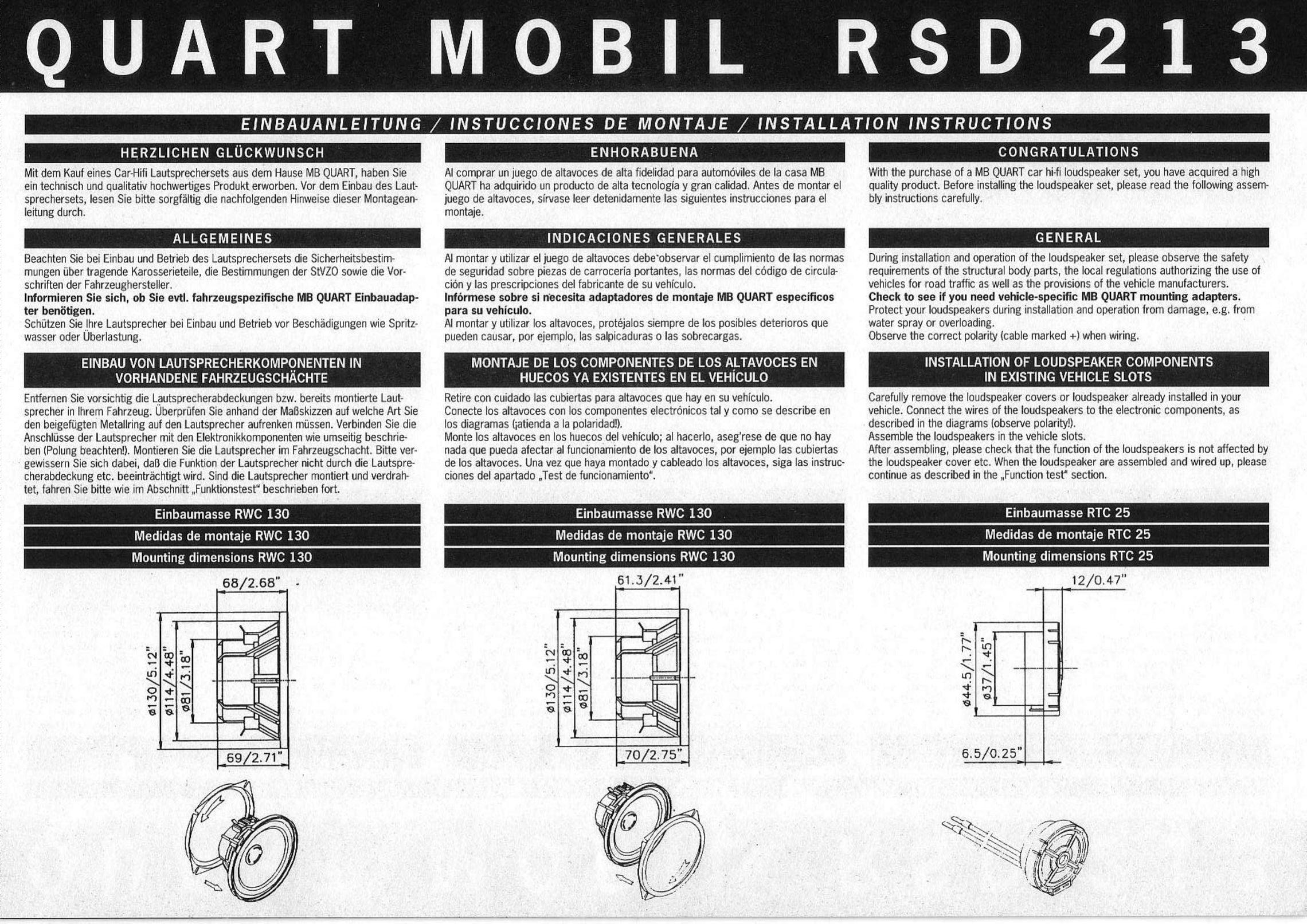 MB QUART RSD 213 Car Stereo System User Manual
