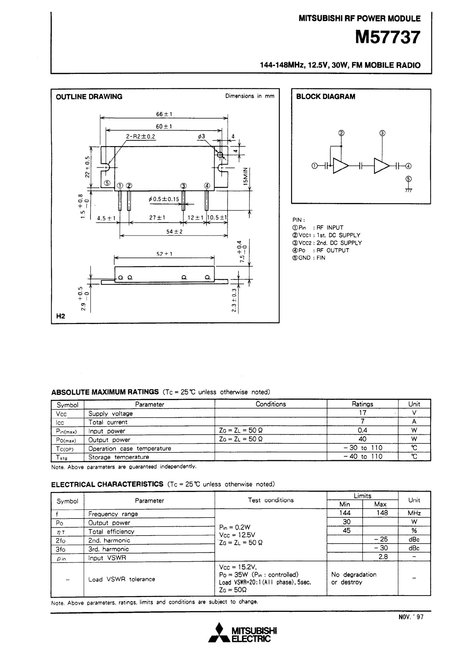 Mitsubishi Electronics M57737 Car Stereo System User Manual