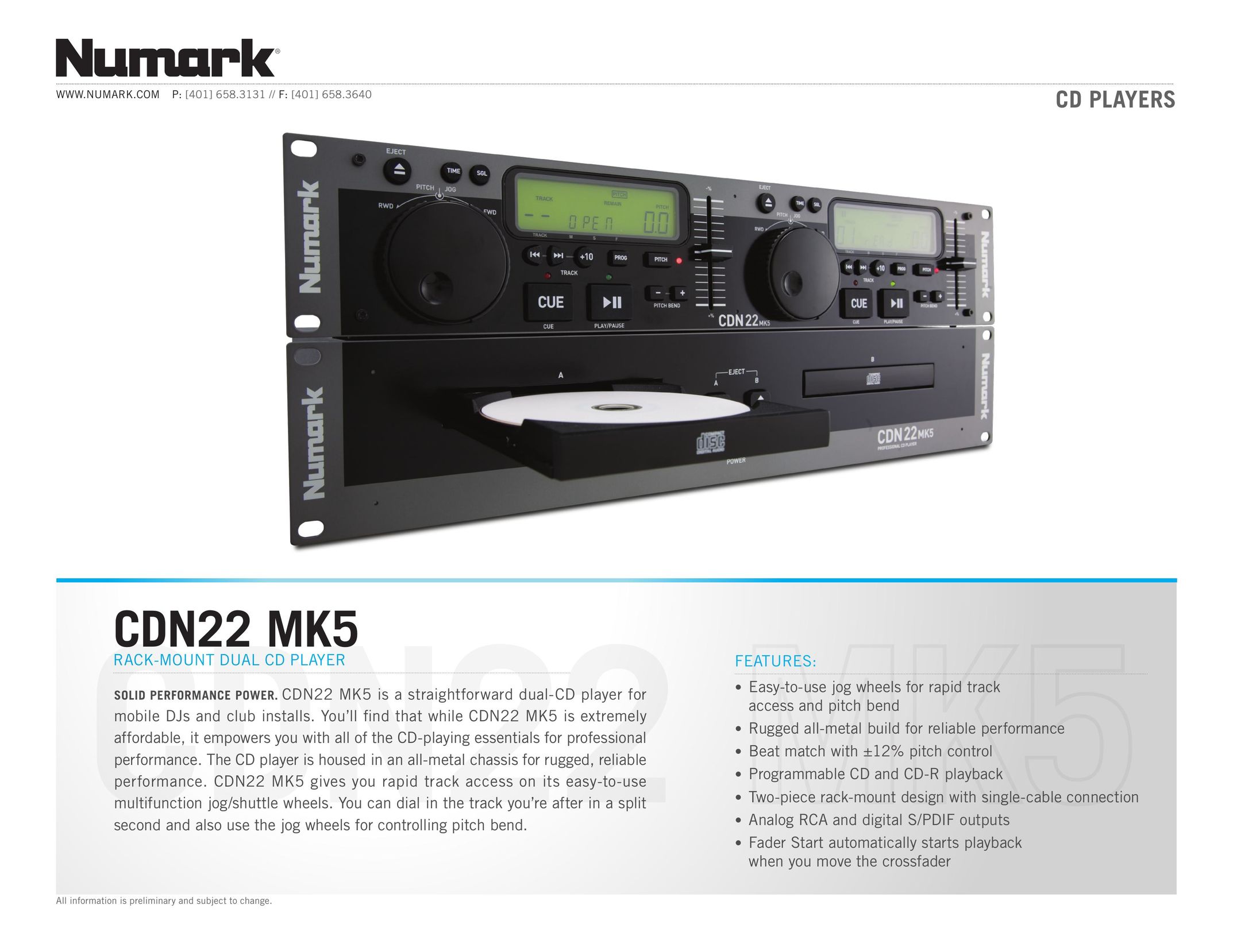 Numark Industries CDN22 MK5 Car Stereo System User Manual