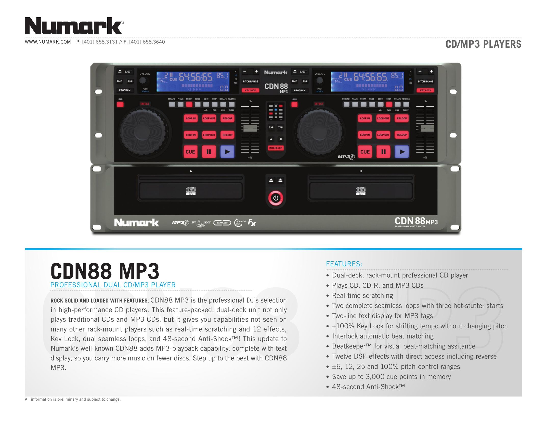 Numark Industries CDN88 Car Stereo System User Manual