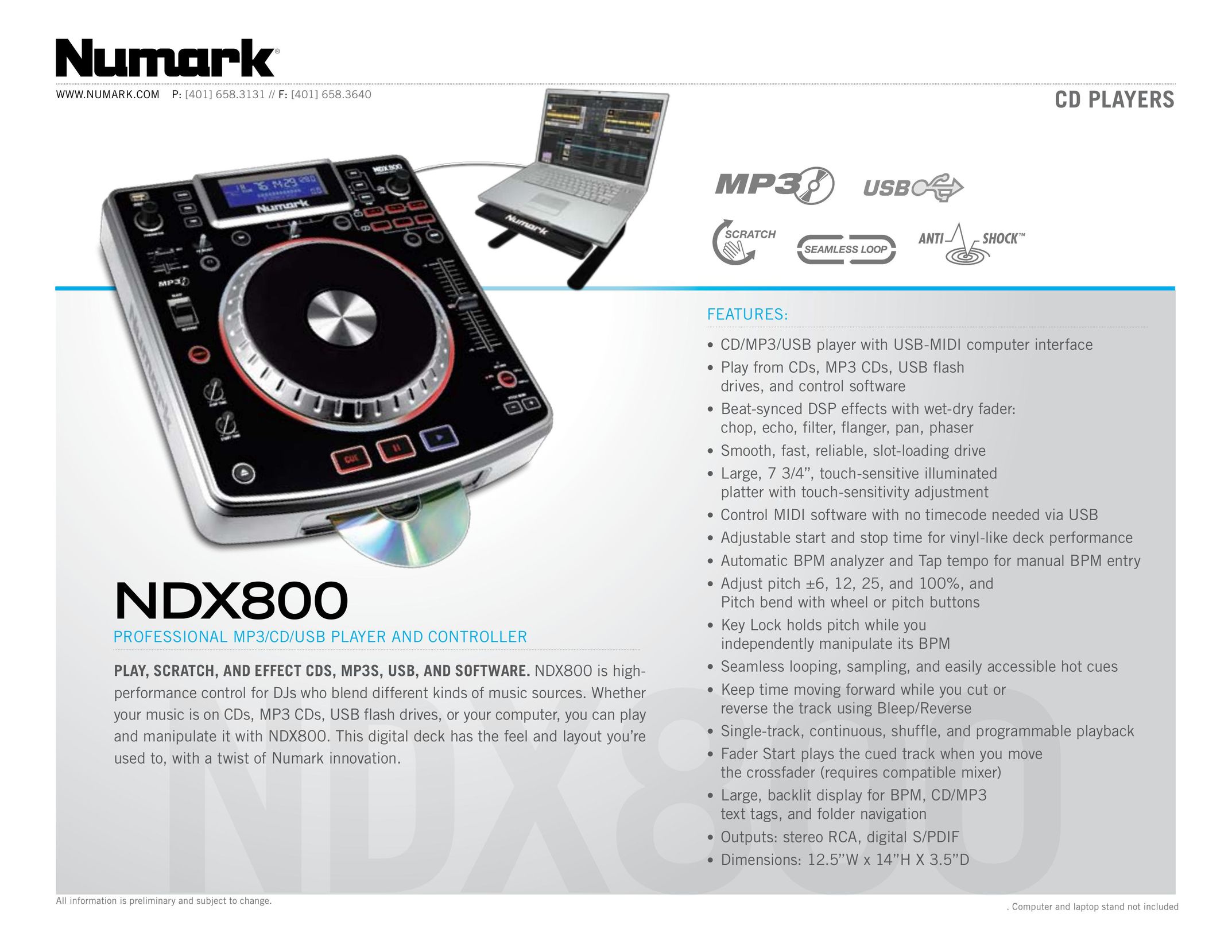 Numark Industries NDX800 Car Stereo System User Manual
