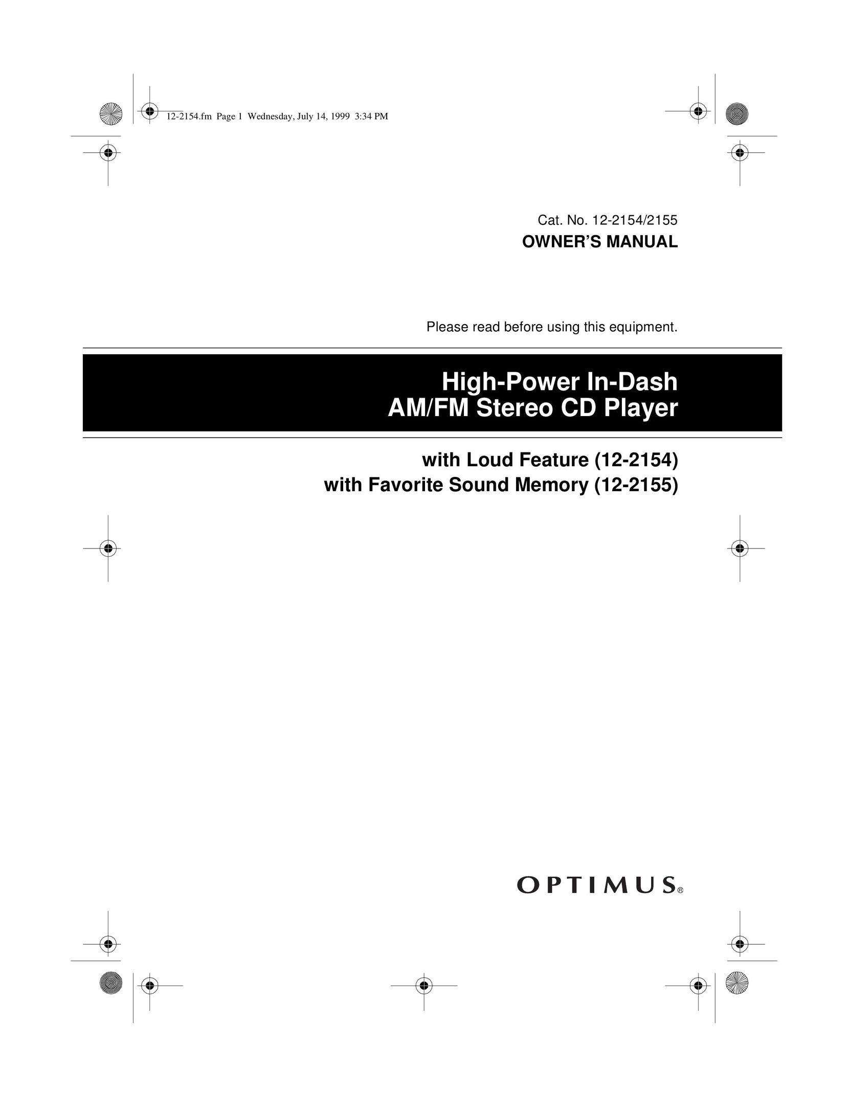 Optimus 12-2154 Car Stereo System User Manual