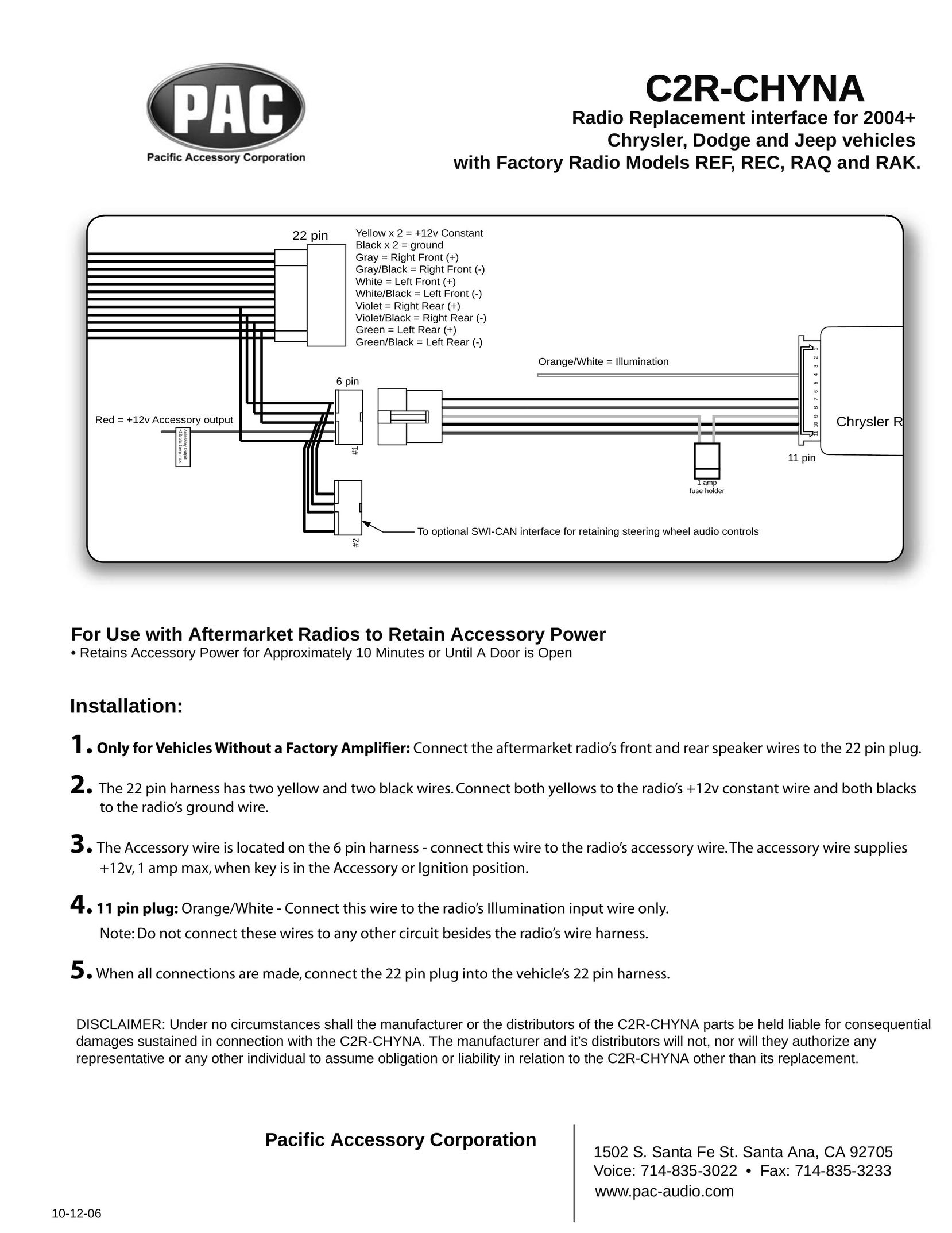 PAC C2R-CHYNA Car Stereo System User Manual