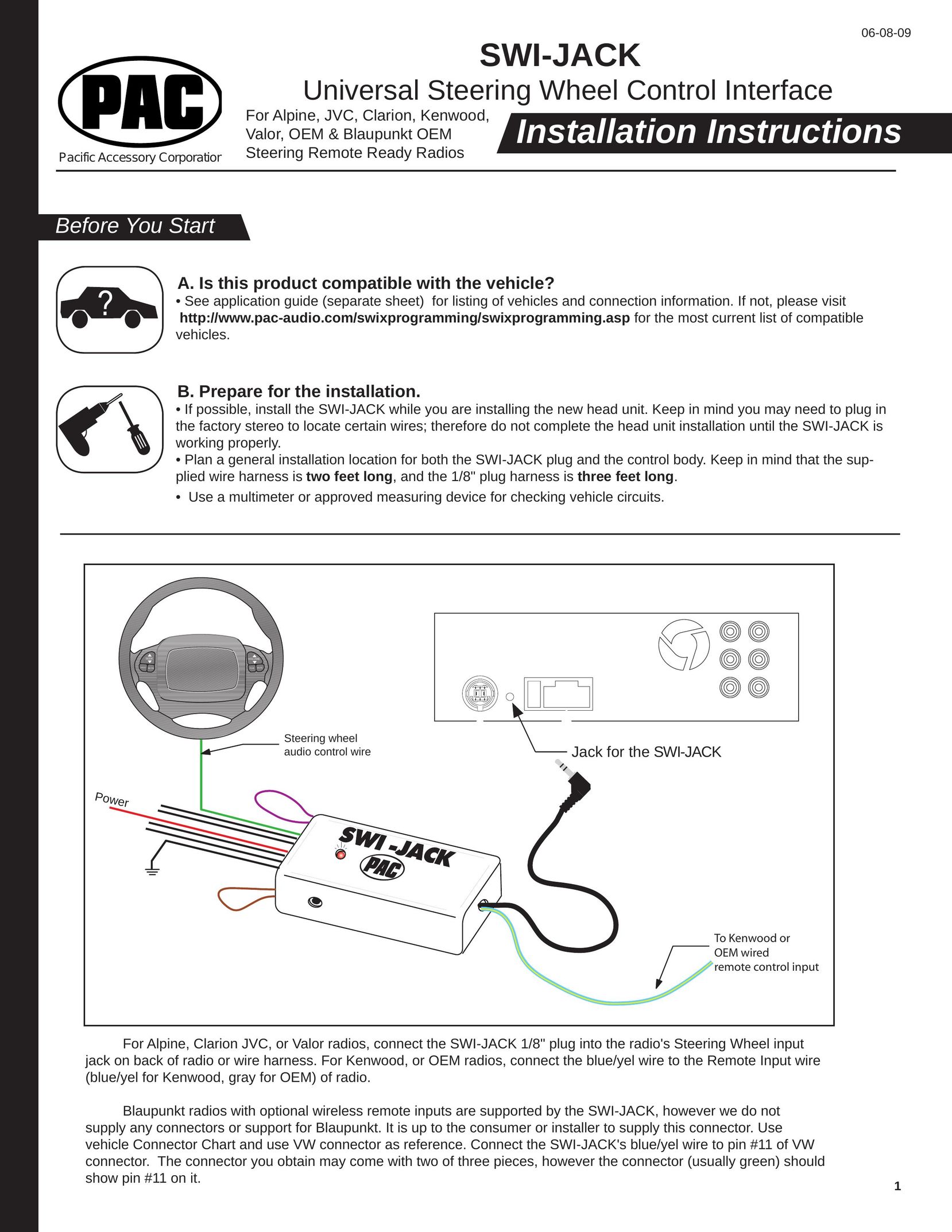 PAC SWI-JACK Car Stereo System User Manual