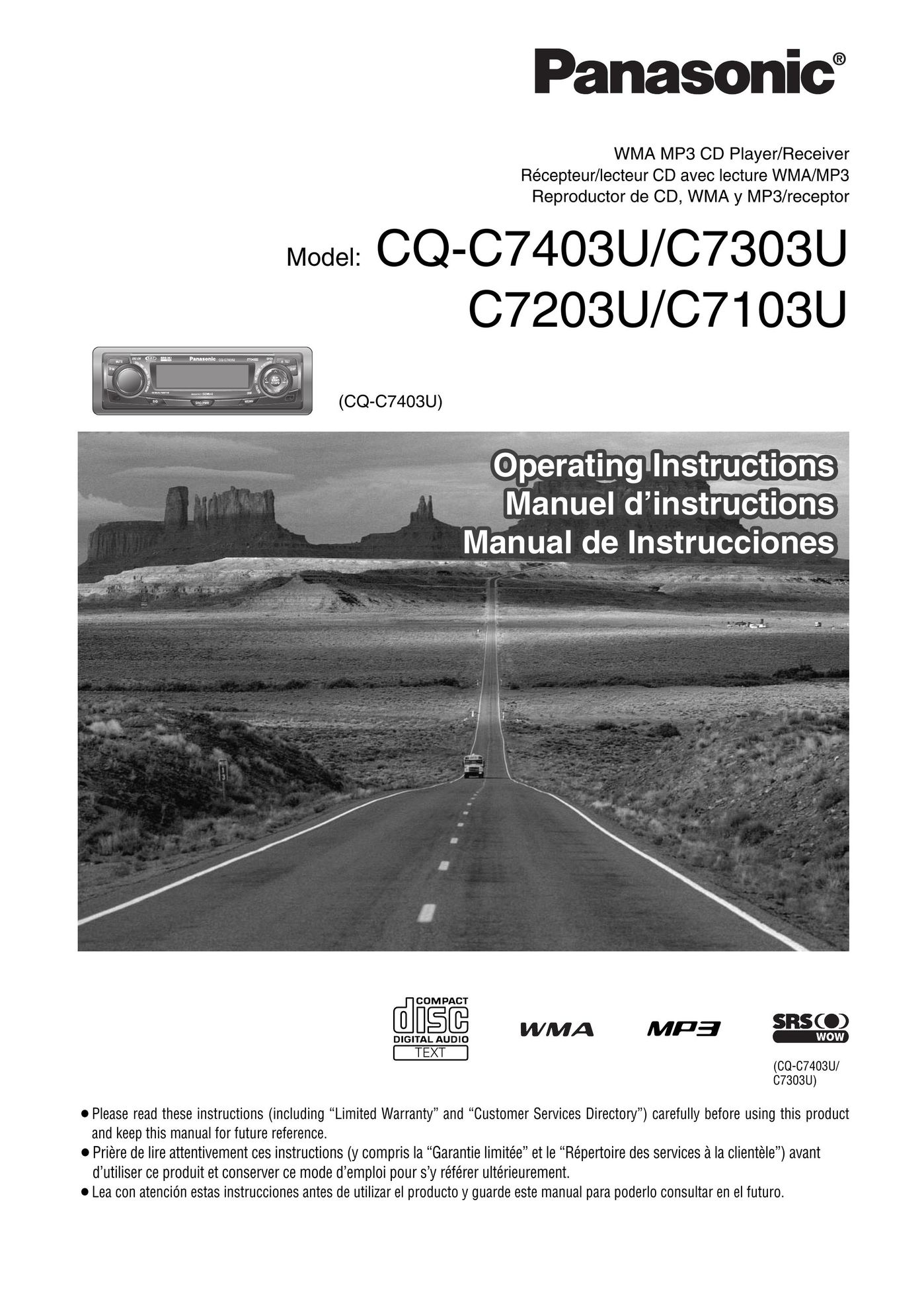 Panasonic C7103U Car Stereo System User Manual