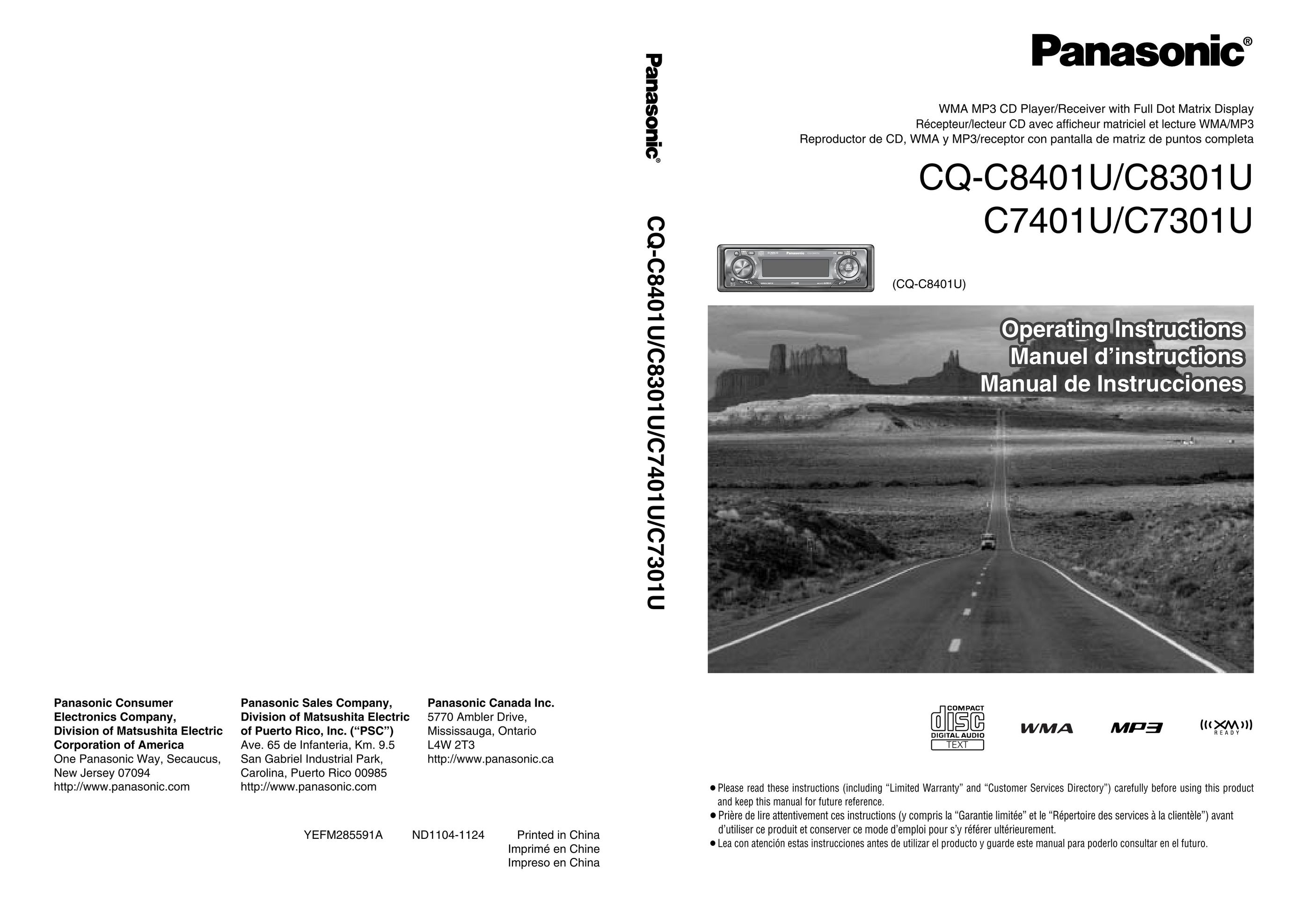 Panasonic C7401U Car Stereo System User Manual