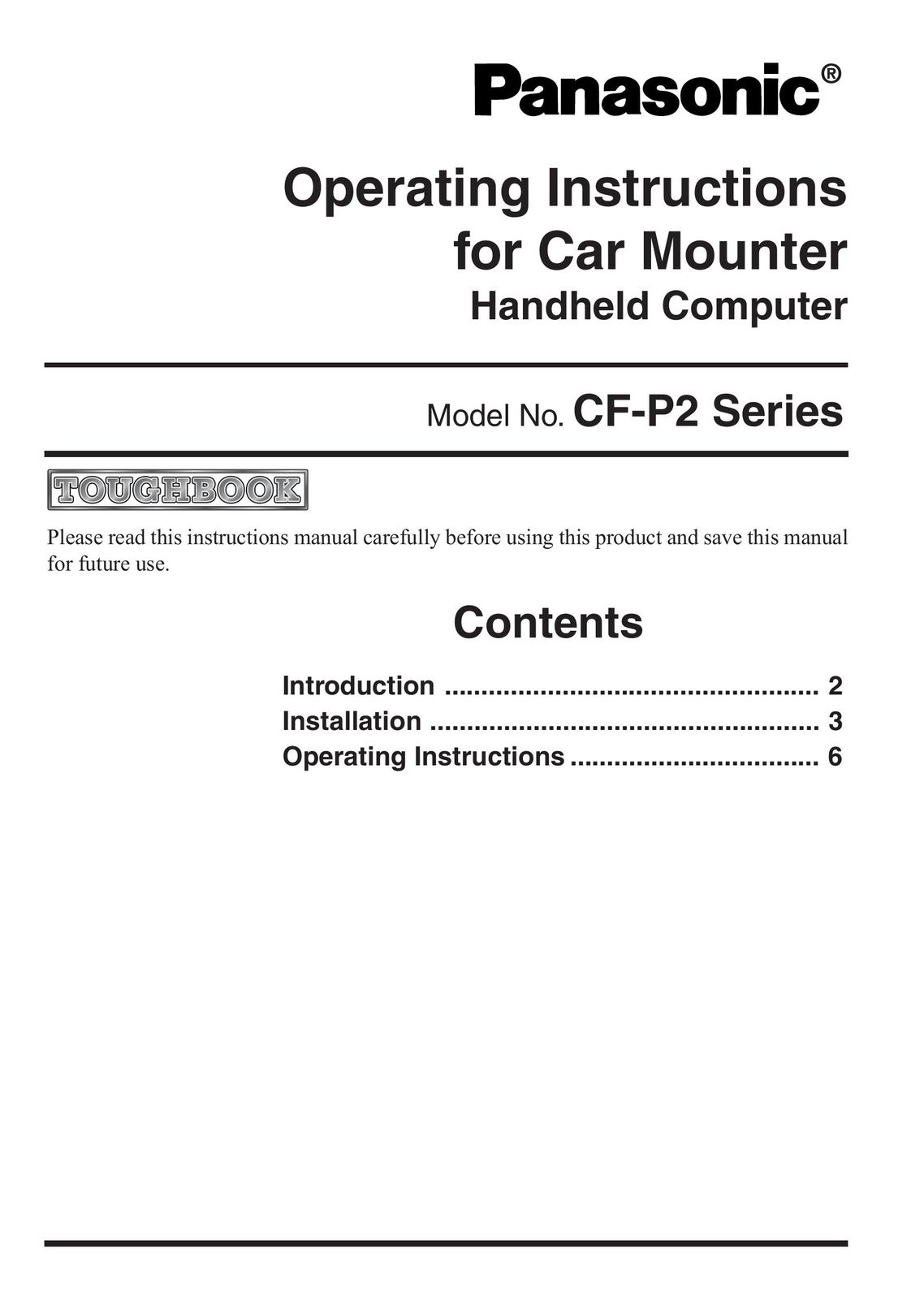Panasonic CF-P2 Car Stereo System User Manual