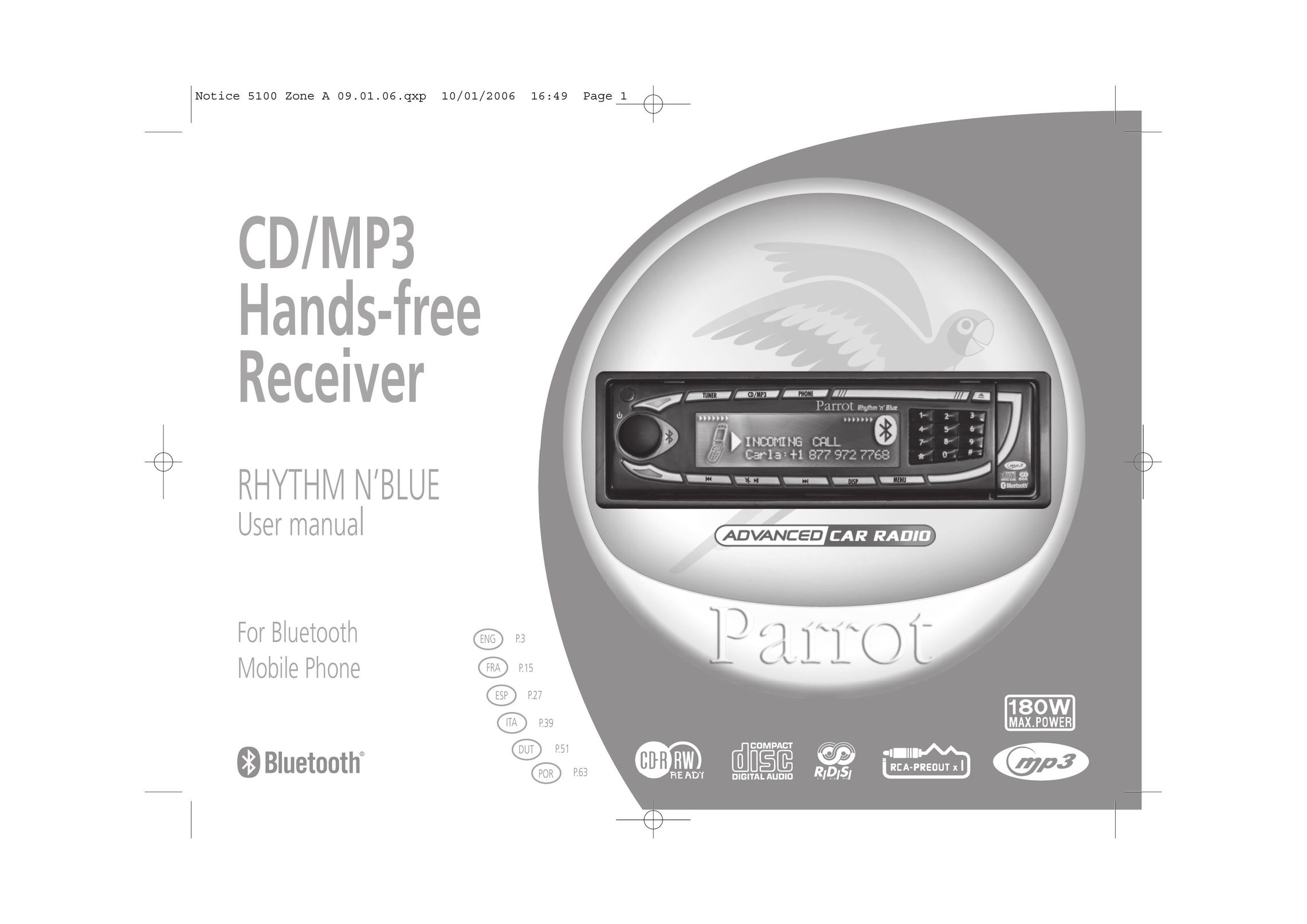 Parrot CD/MP3 Hands-free Receiver Car Stereo System User Manual