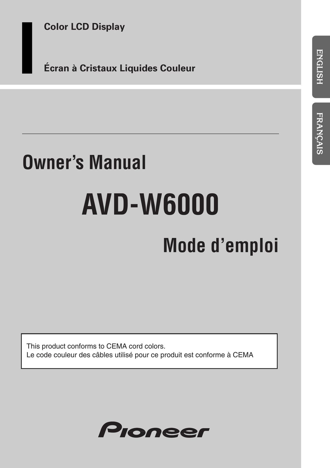 Pioneer AVD-W6000 Car Stereo System User Manual