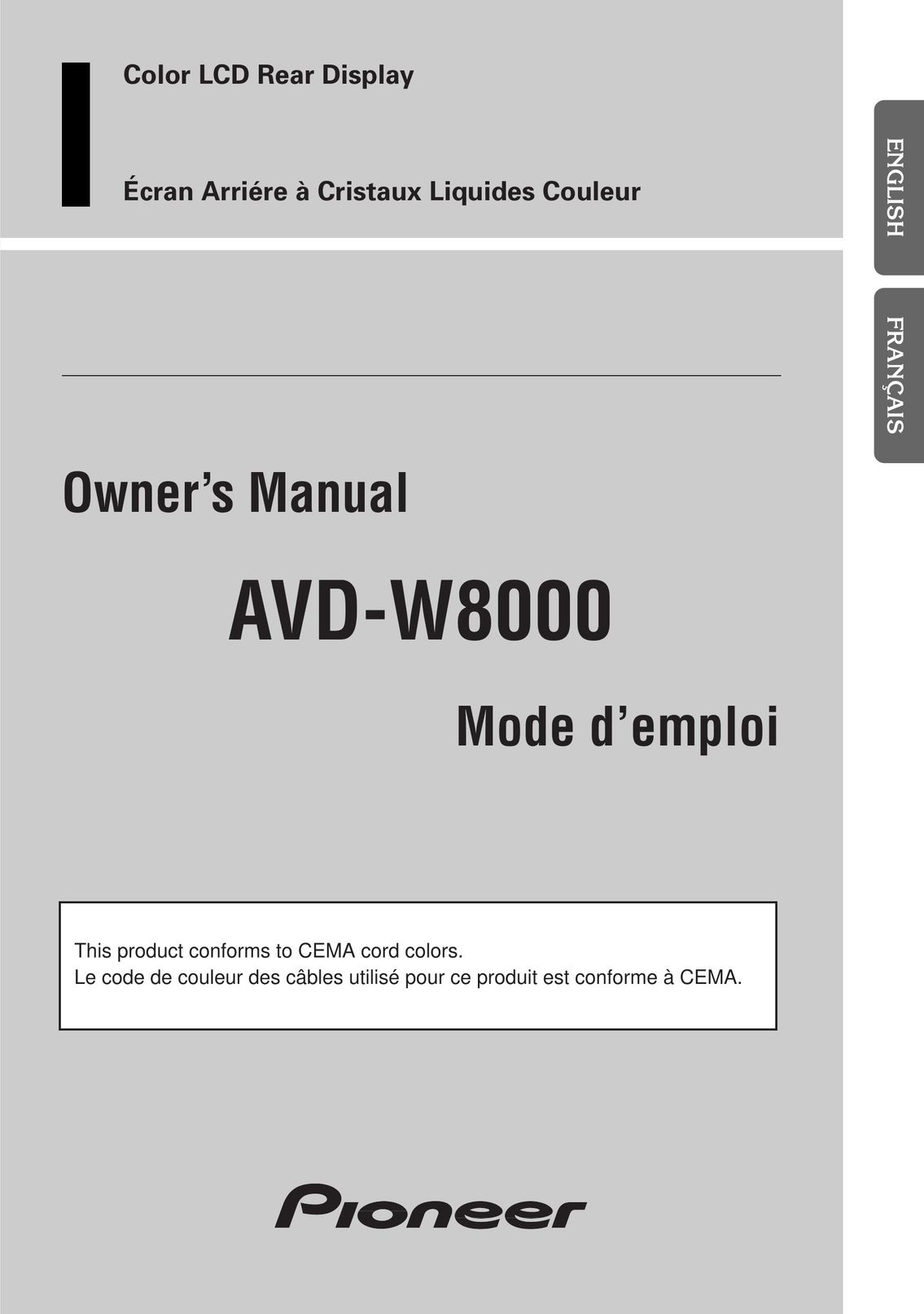 Pioneer AVD-W8000 Car Stereo System User Manual