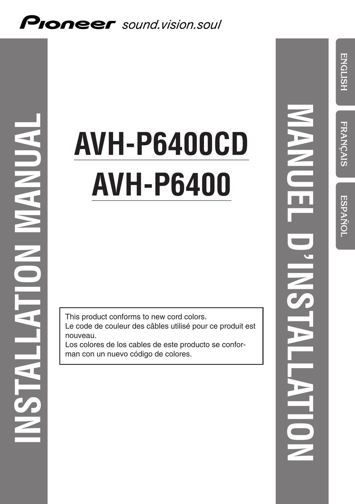 Pioneer AVH-P6400 Car Stereo System User Manual