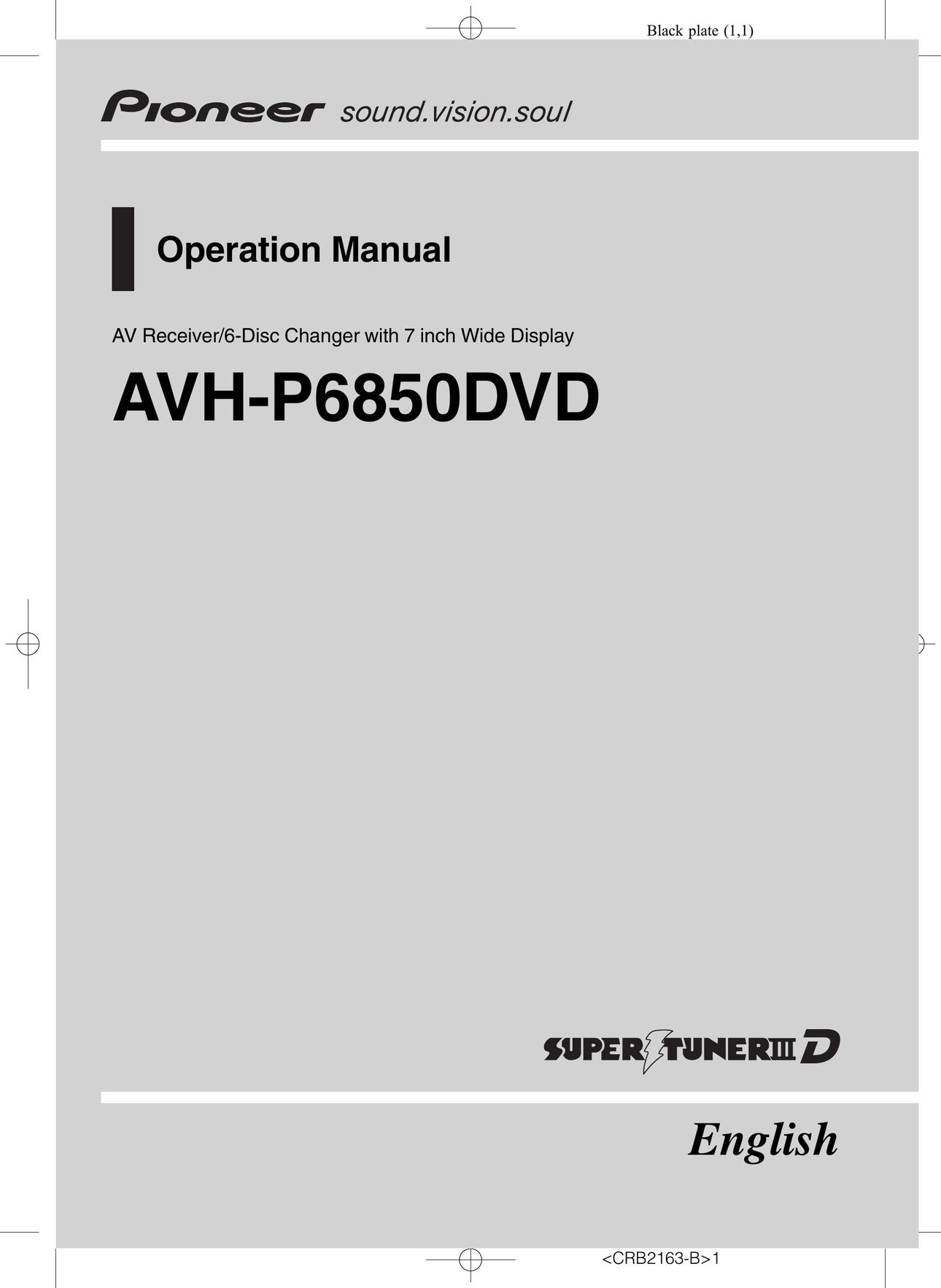 Pioneer AVH-P6850DVD Car Stereo System User Manual