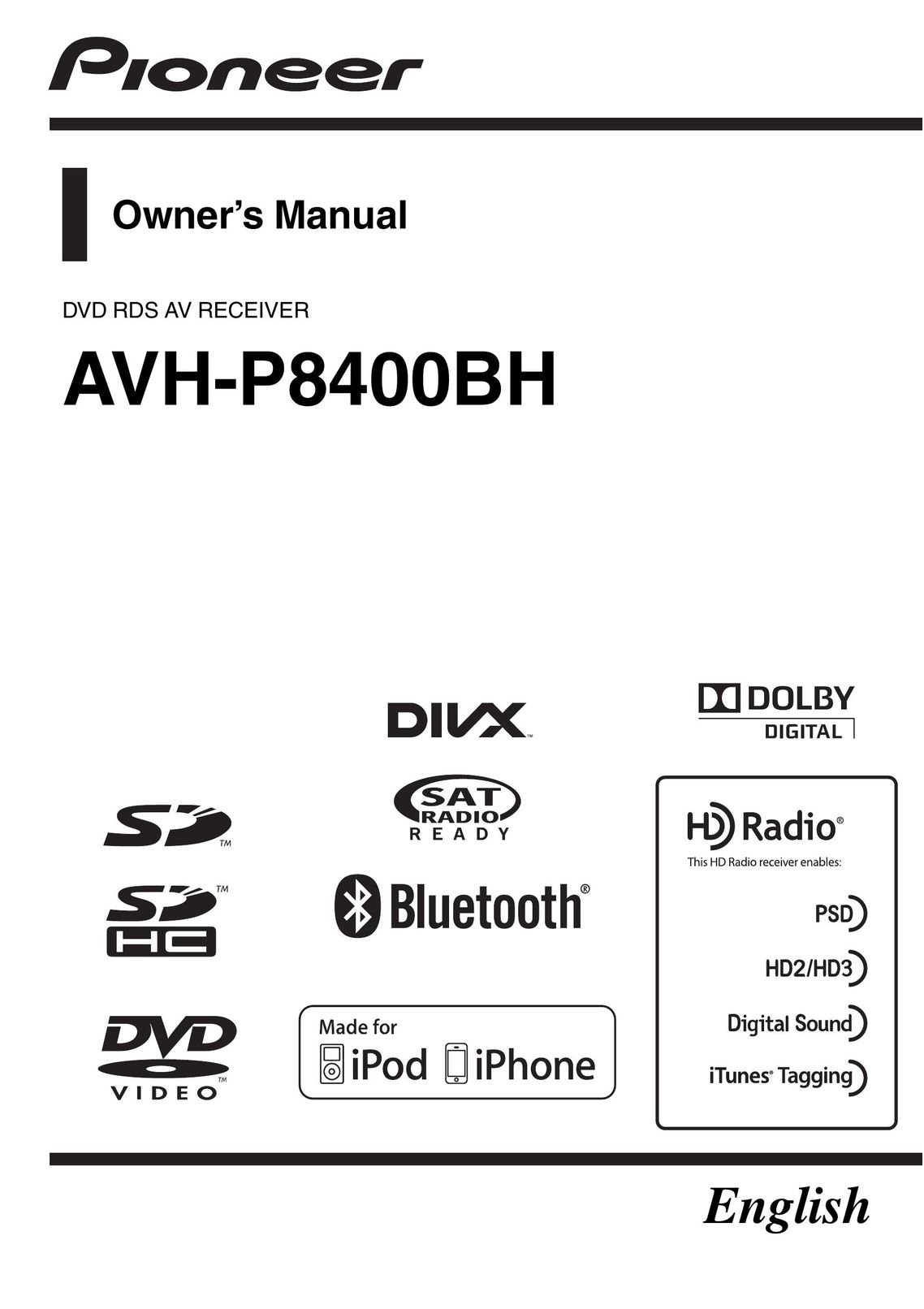 Pioneer AVH-P8400BH Car Stereo System User Manual