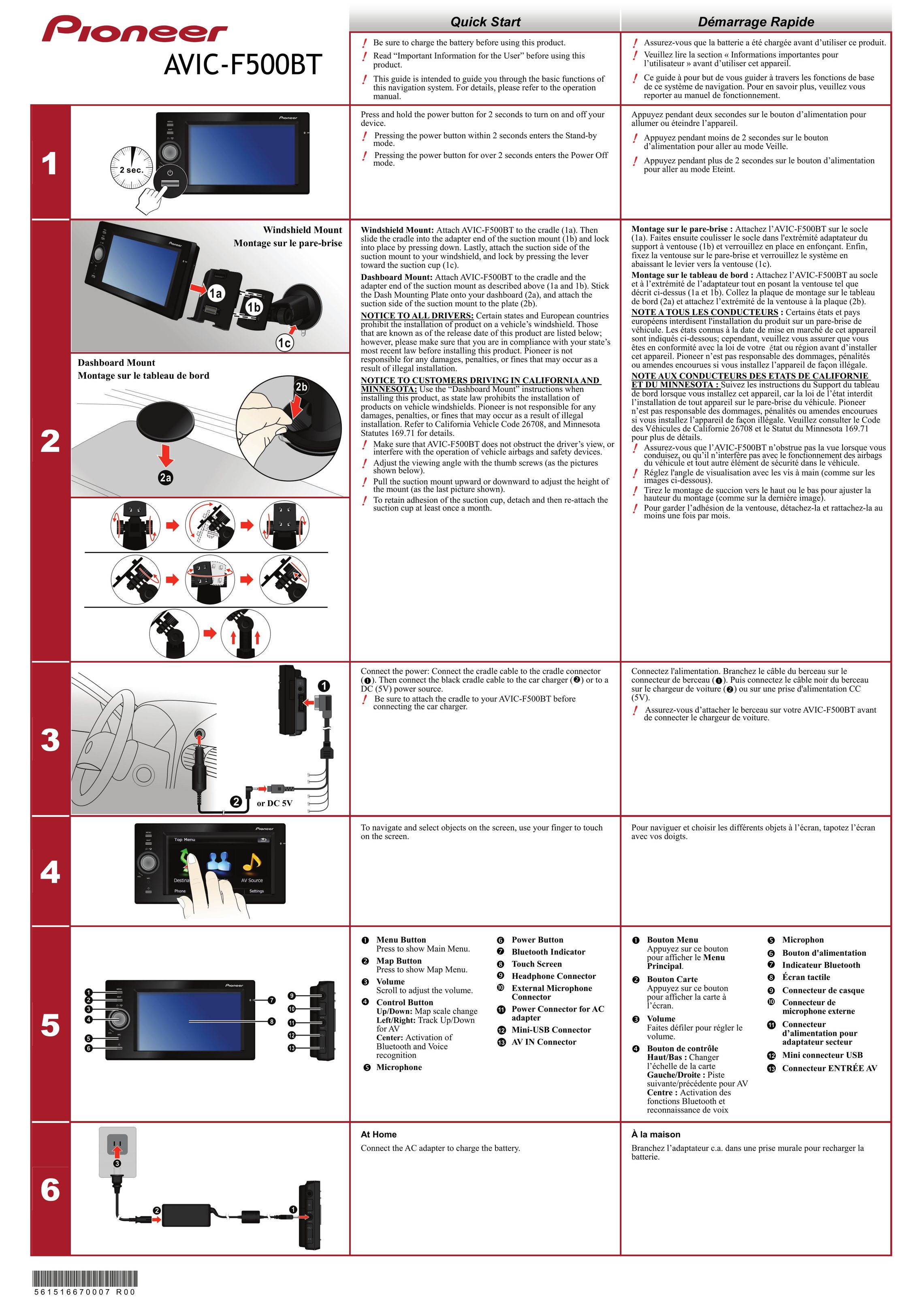 Pioneer Avic-F500BT Car Stereo System User Manual