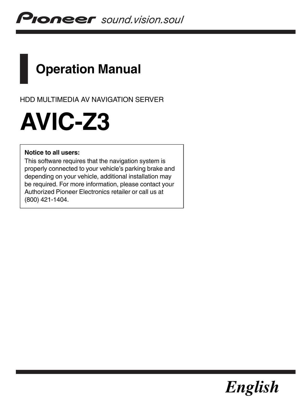 Pioneer AVIC-Z3 Car Stereo System User Manual