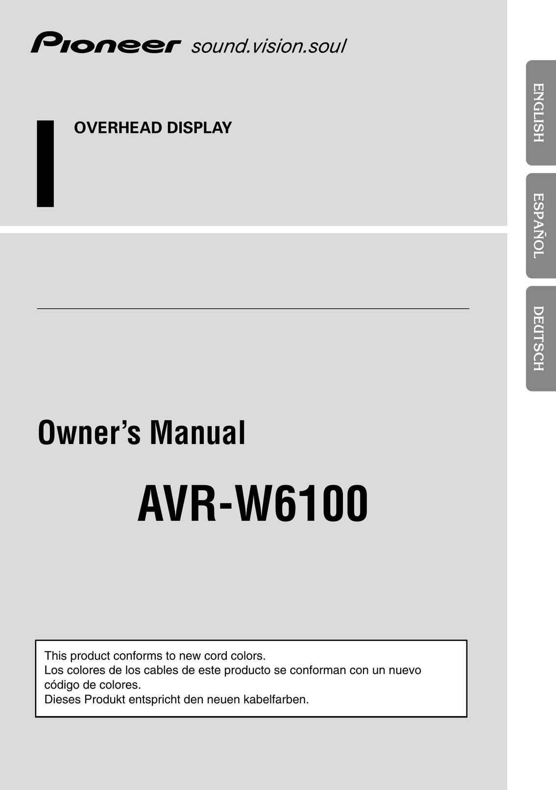 Pioneer AVR-W6100 Car Stereo System User Manual