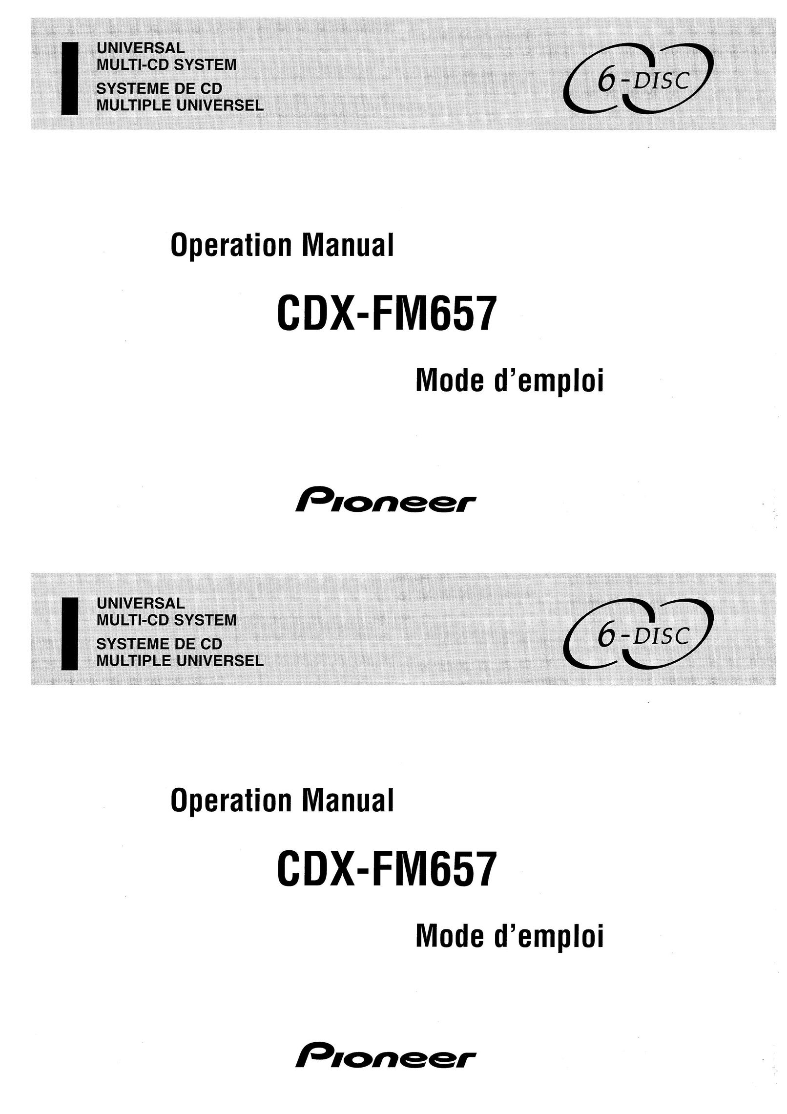 Pioneer CDX-FM657 Car Stereo System User Manual