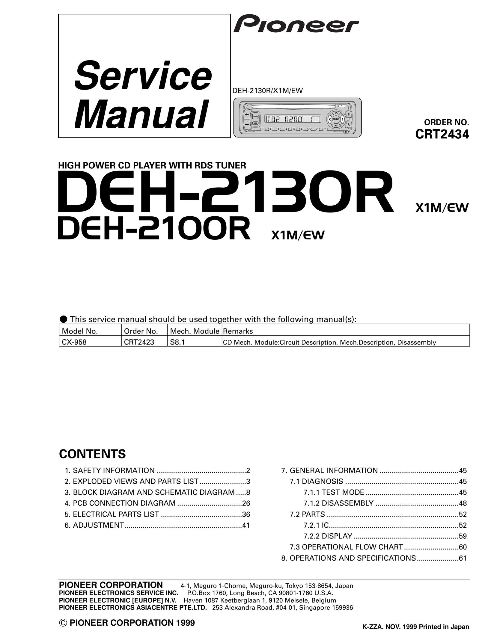 Pioneer CX-958 Car Stereo System User Manual
