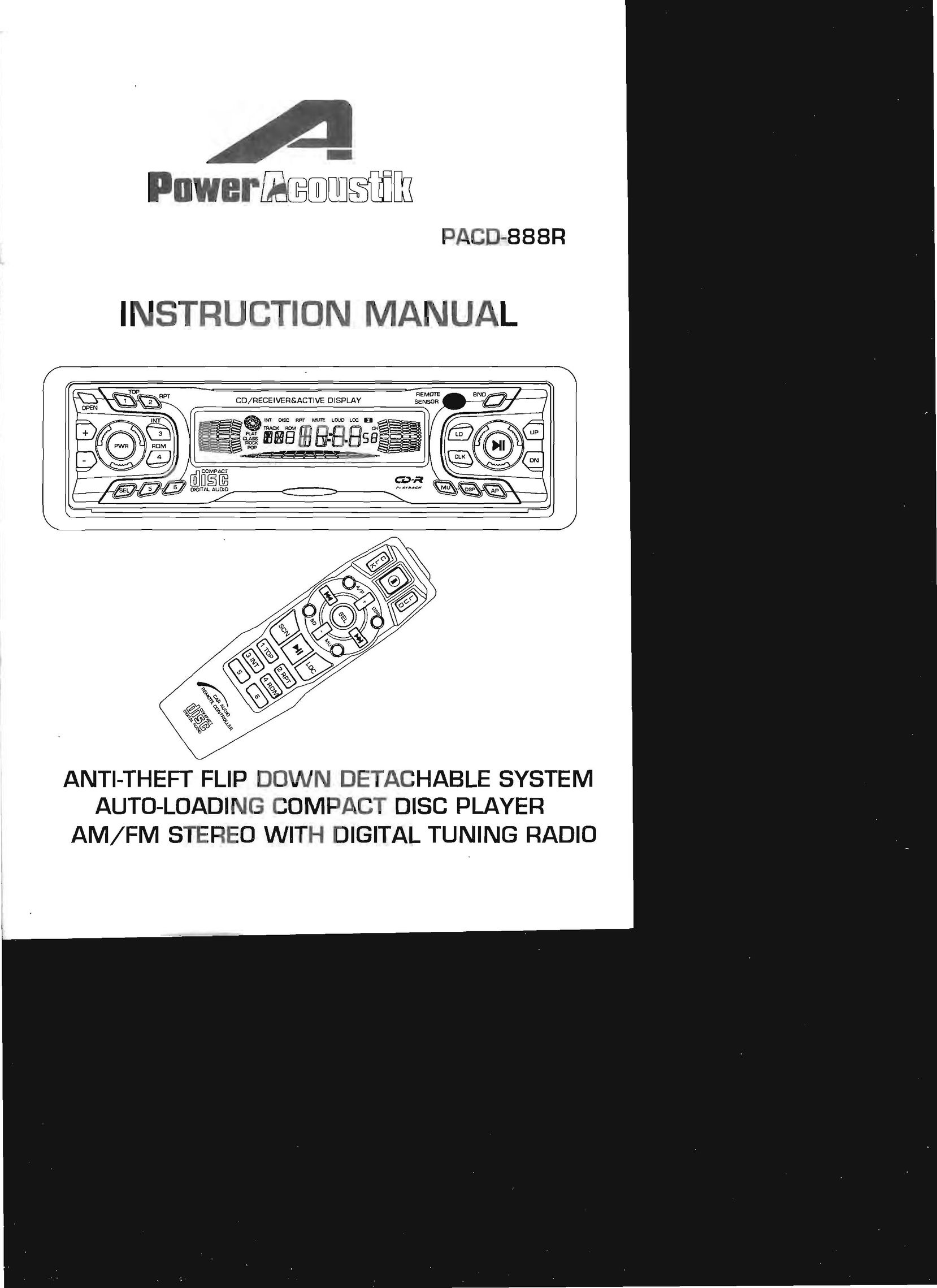 Power Acoustik PACD-889R Car Stereo System User Manual