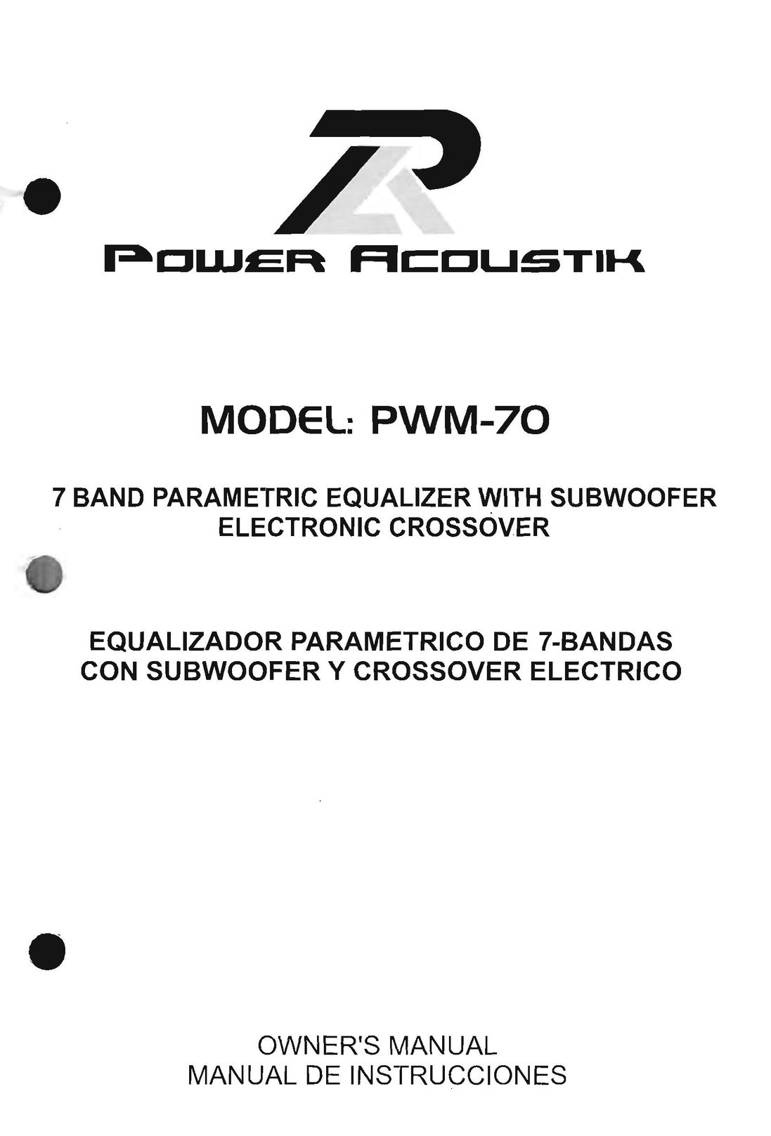 Power Acoustik Pwm-70 Car Stereo System User Manual