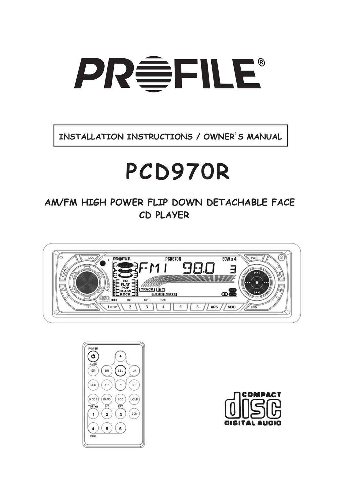 Profile PCD970R Car Stereo System User Manual