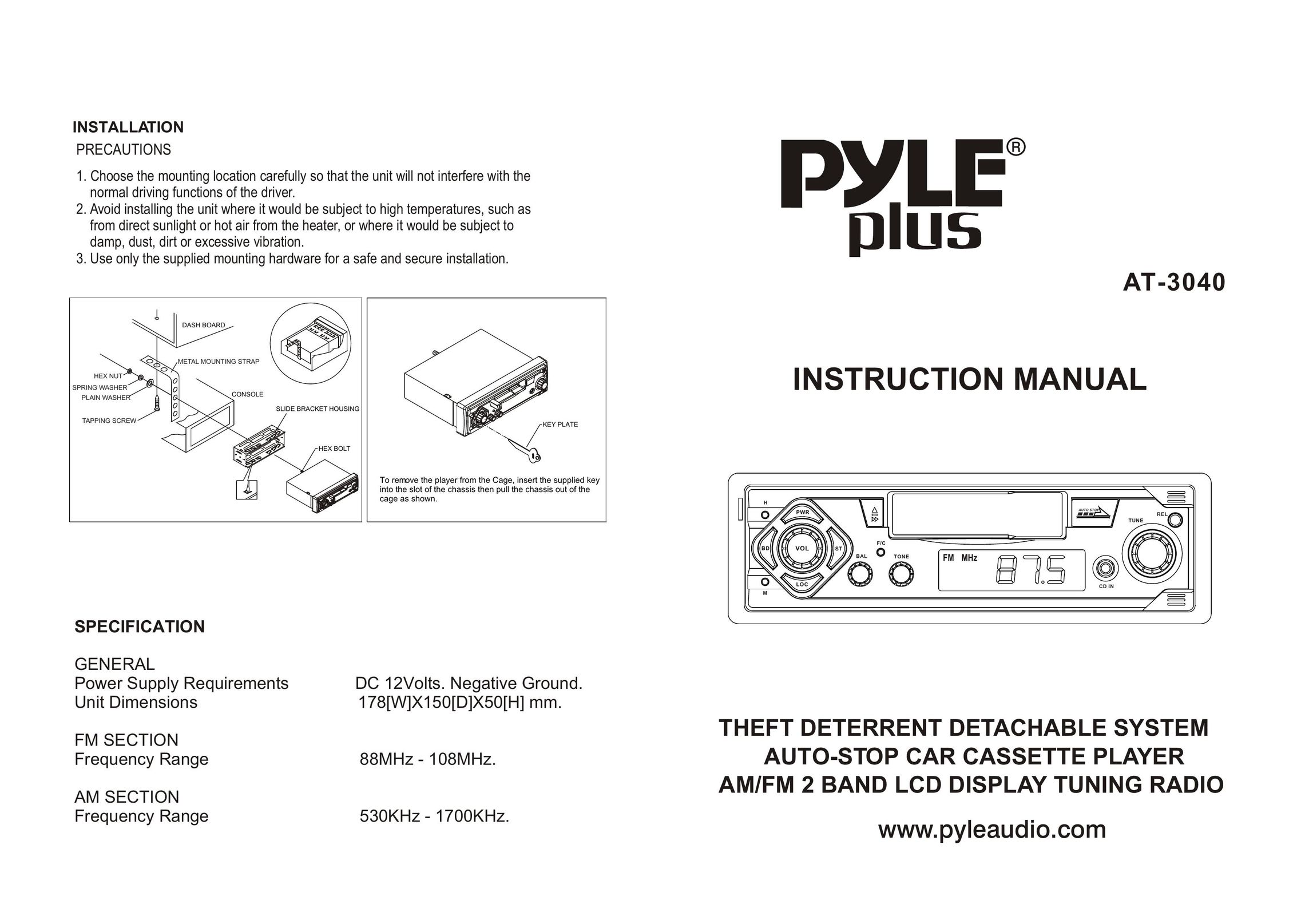 PYLE Audio AT-3040 Car Stereo System User Manual