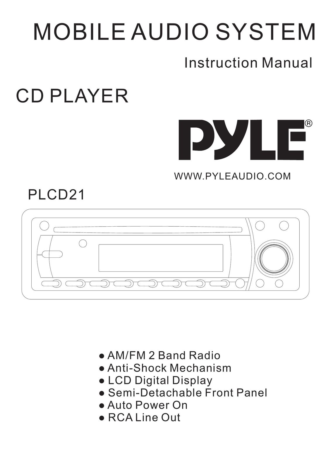 PYLE Audio PLCD21 Car Stereo System User Manual