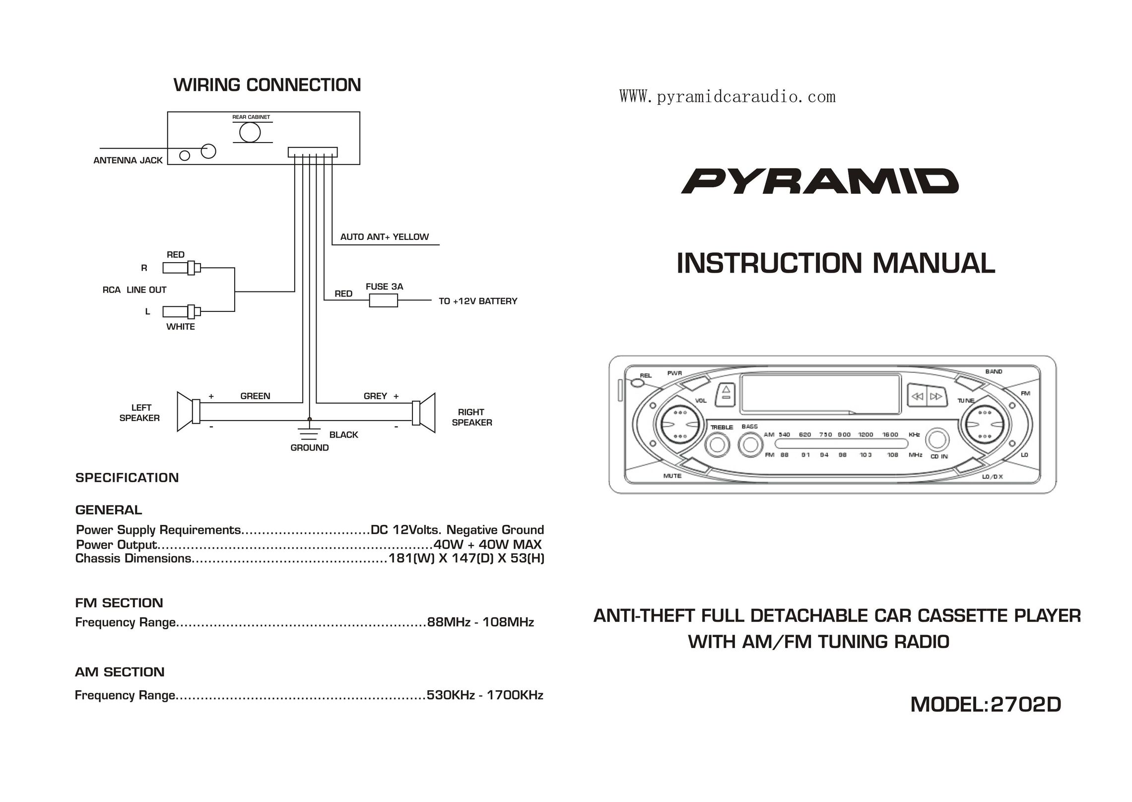 Pyramid Car Audio 2702D Car Stereo System User Manual