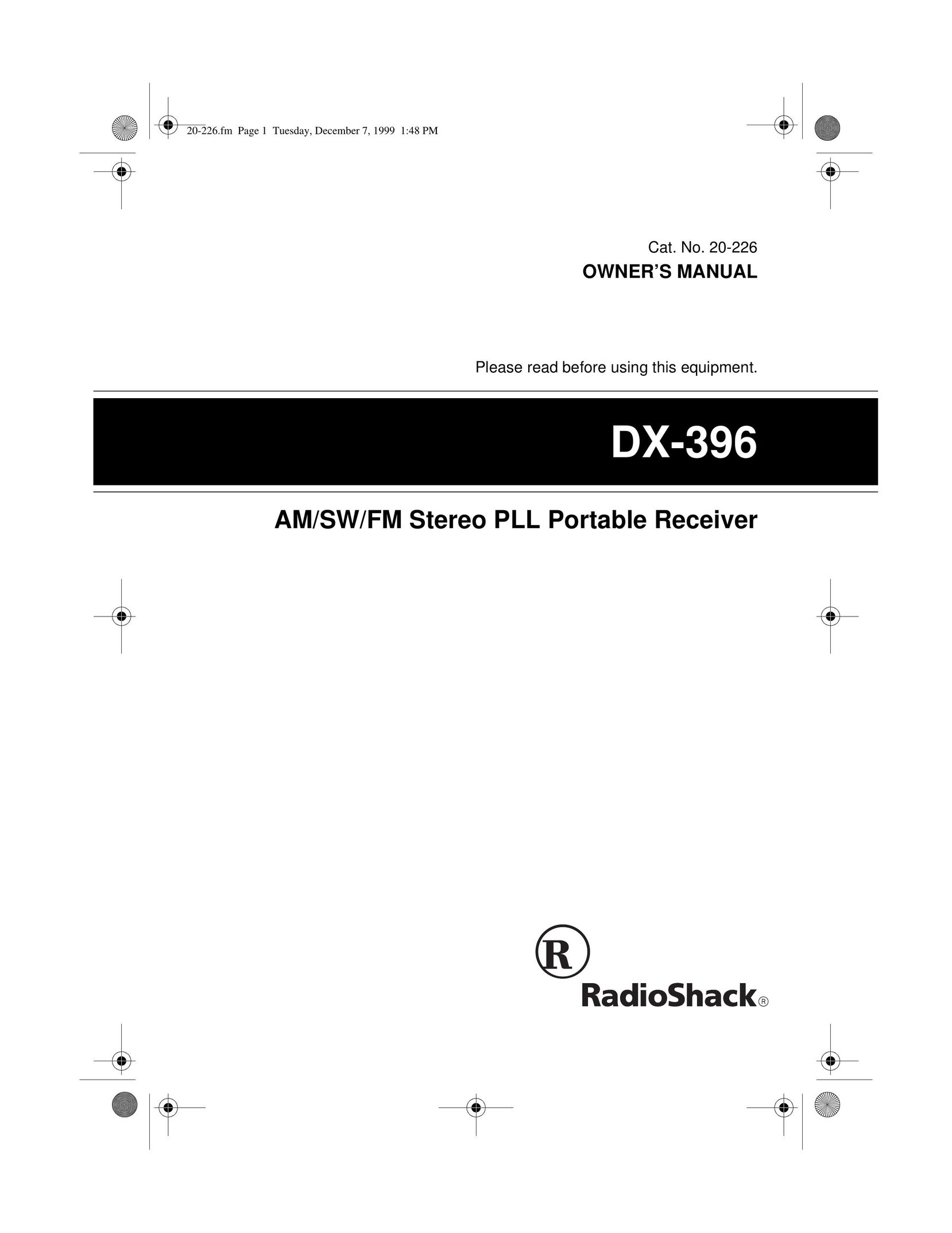 Radio Shack DX-396 Car Stereo System User Manual