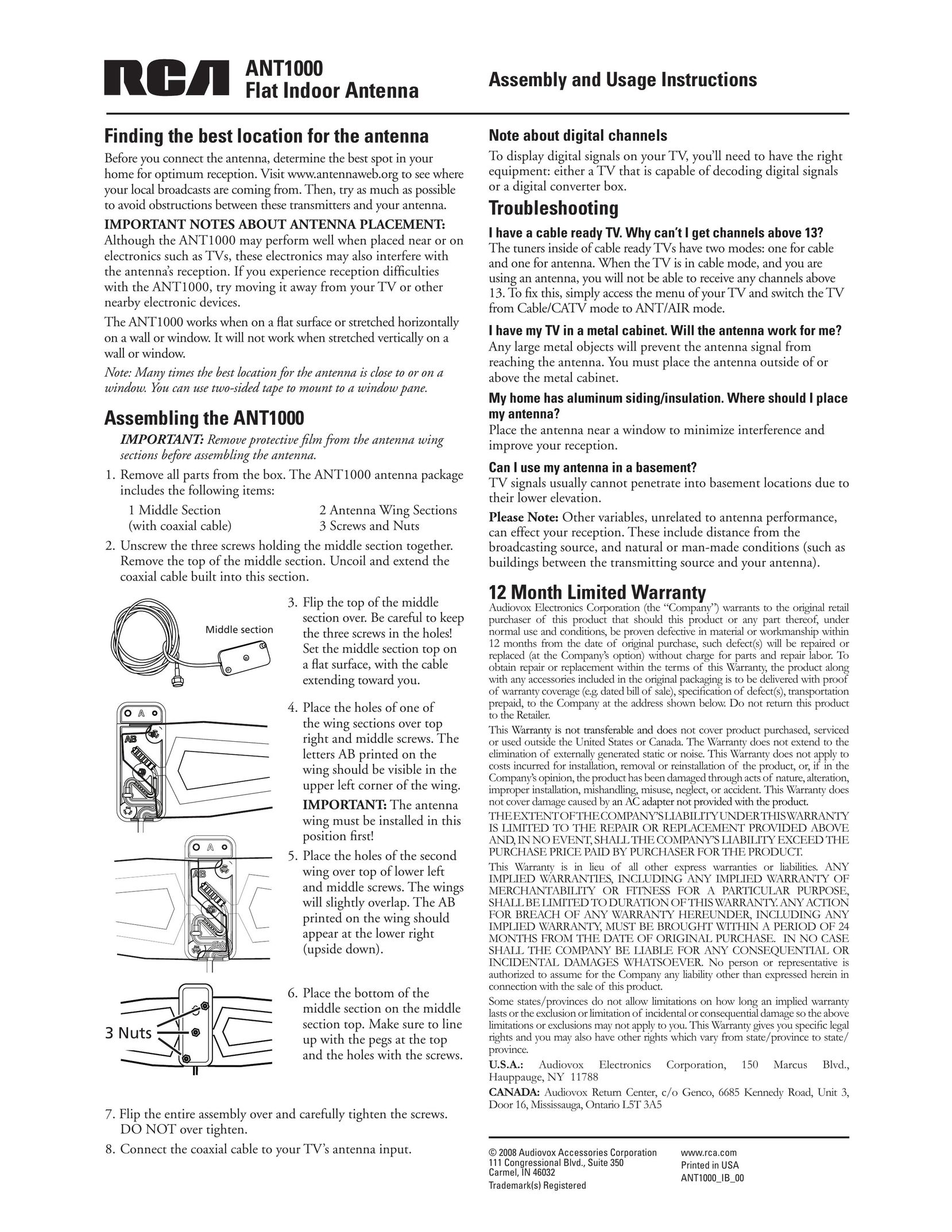 RCA ANT1000 Car Stereo System User Manual