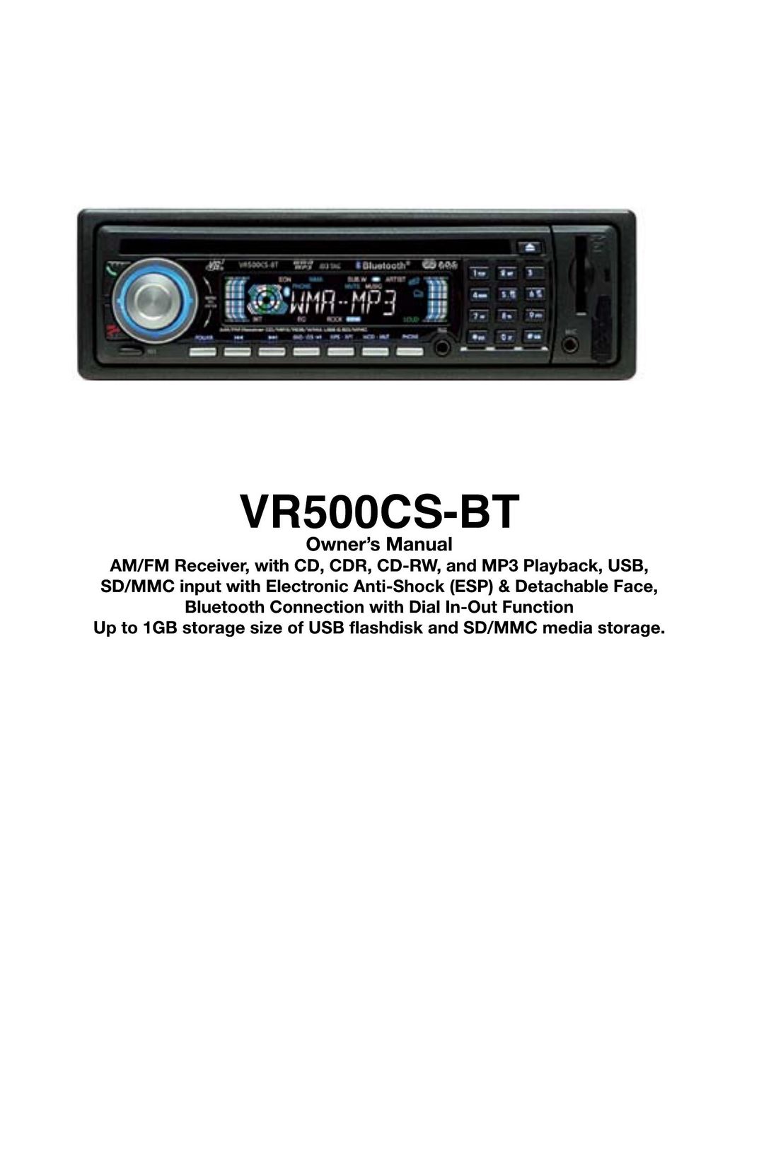 Roadmaster VR500CS-BT Car Stereo System User Manual