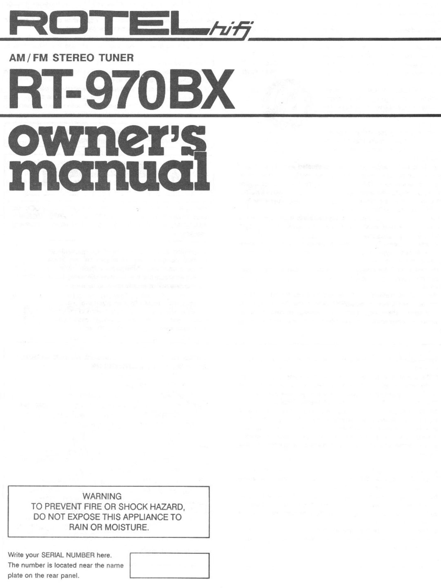 Rotel RT-970BX Car Stereo System User Manual