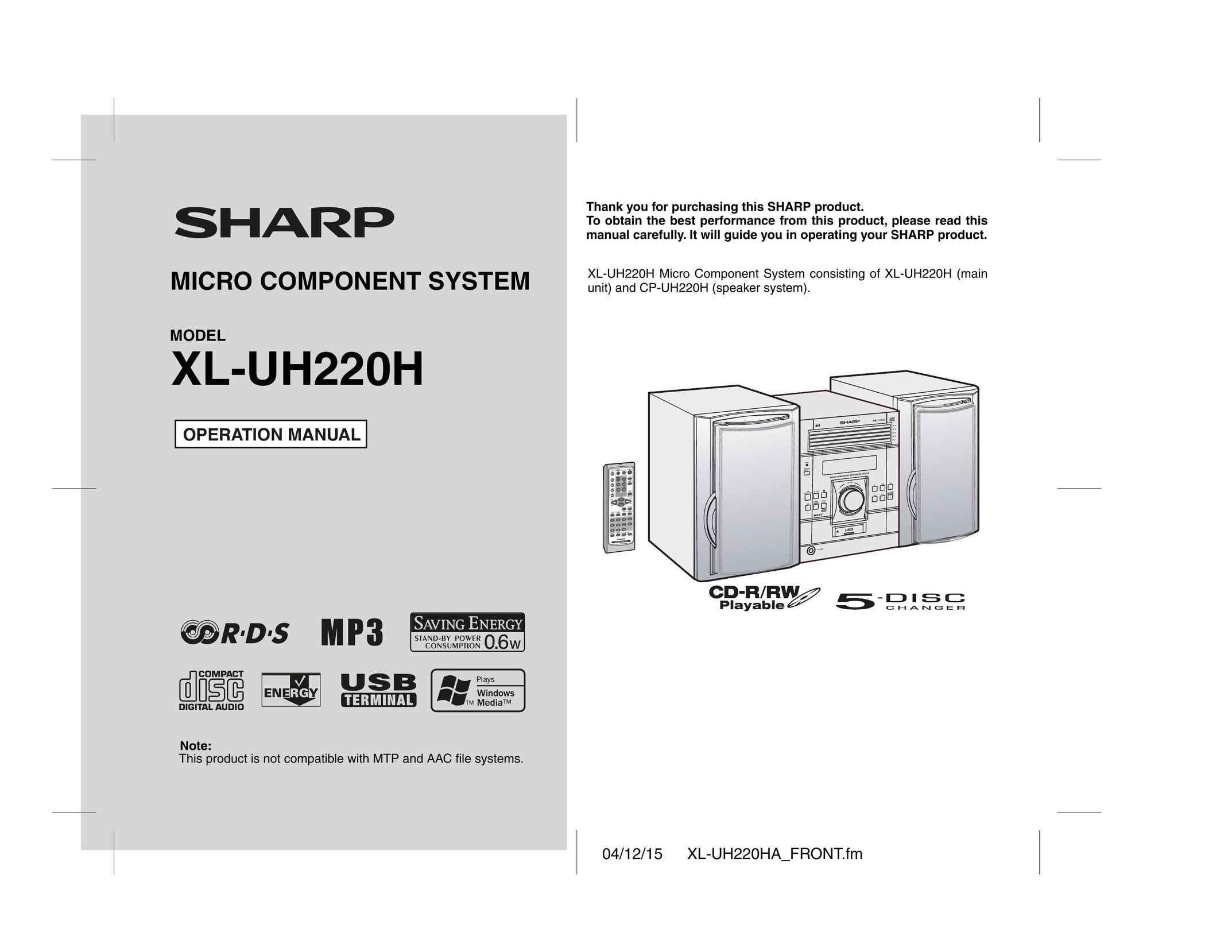 Sharp XL-UH220H Car Stereo System User Manual