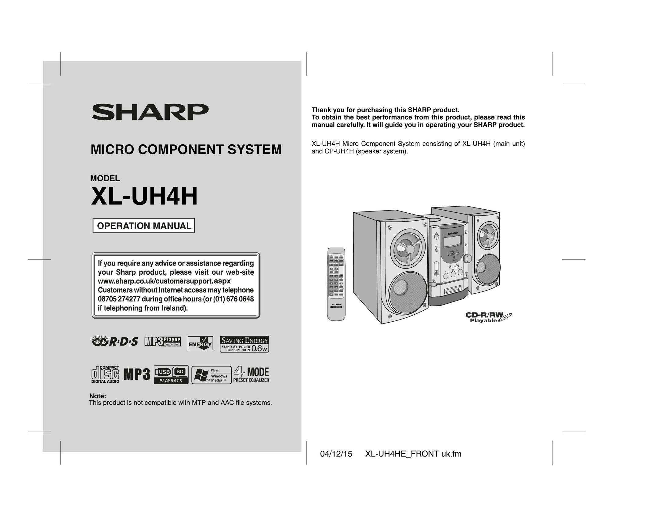 Sharp XL-UH4H Car Stereo System User Manual
