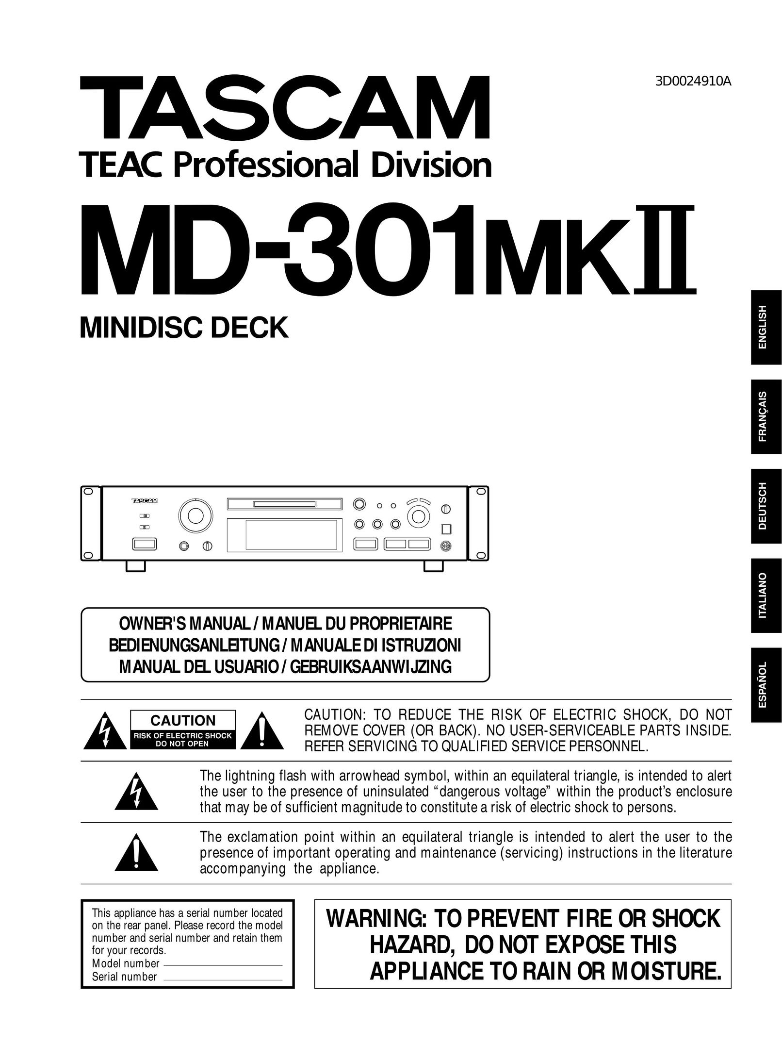 Tascam MD-301mkII Car Stereo System User Manual