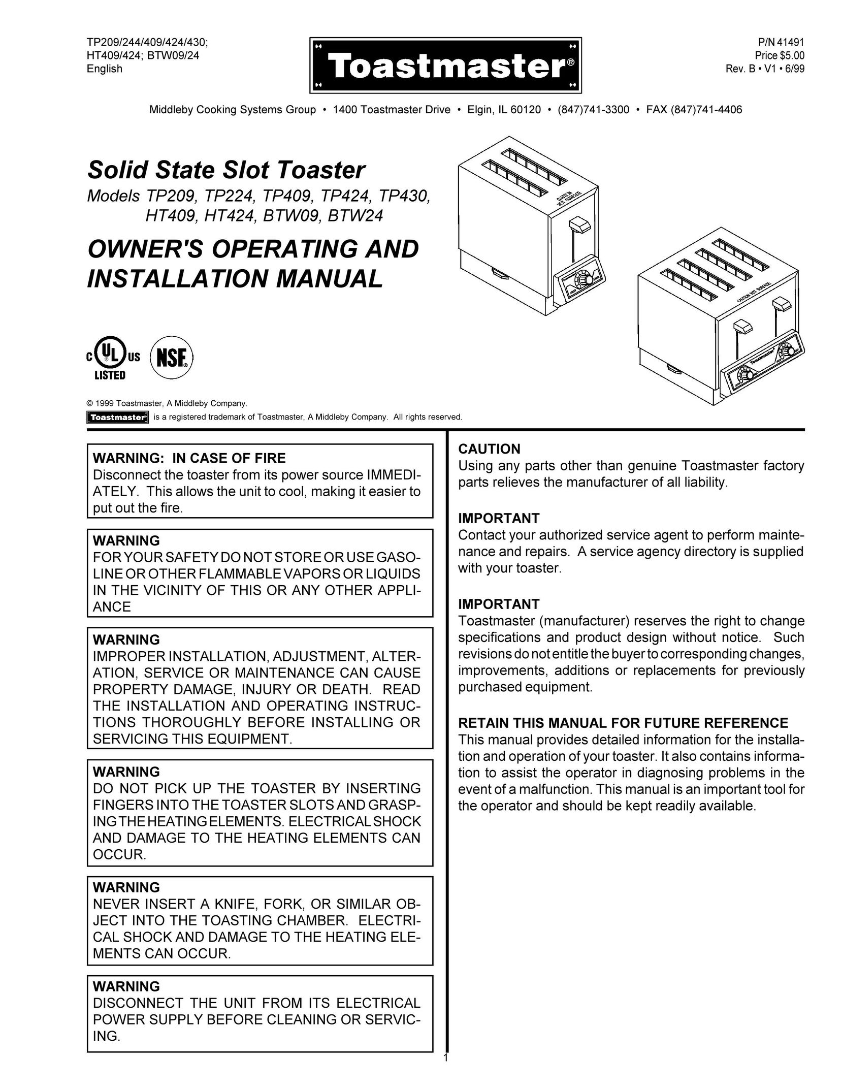 Toastmaster HT409 Car Stereo System User Manual