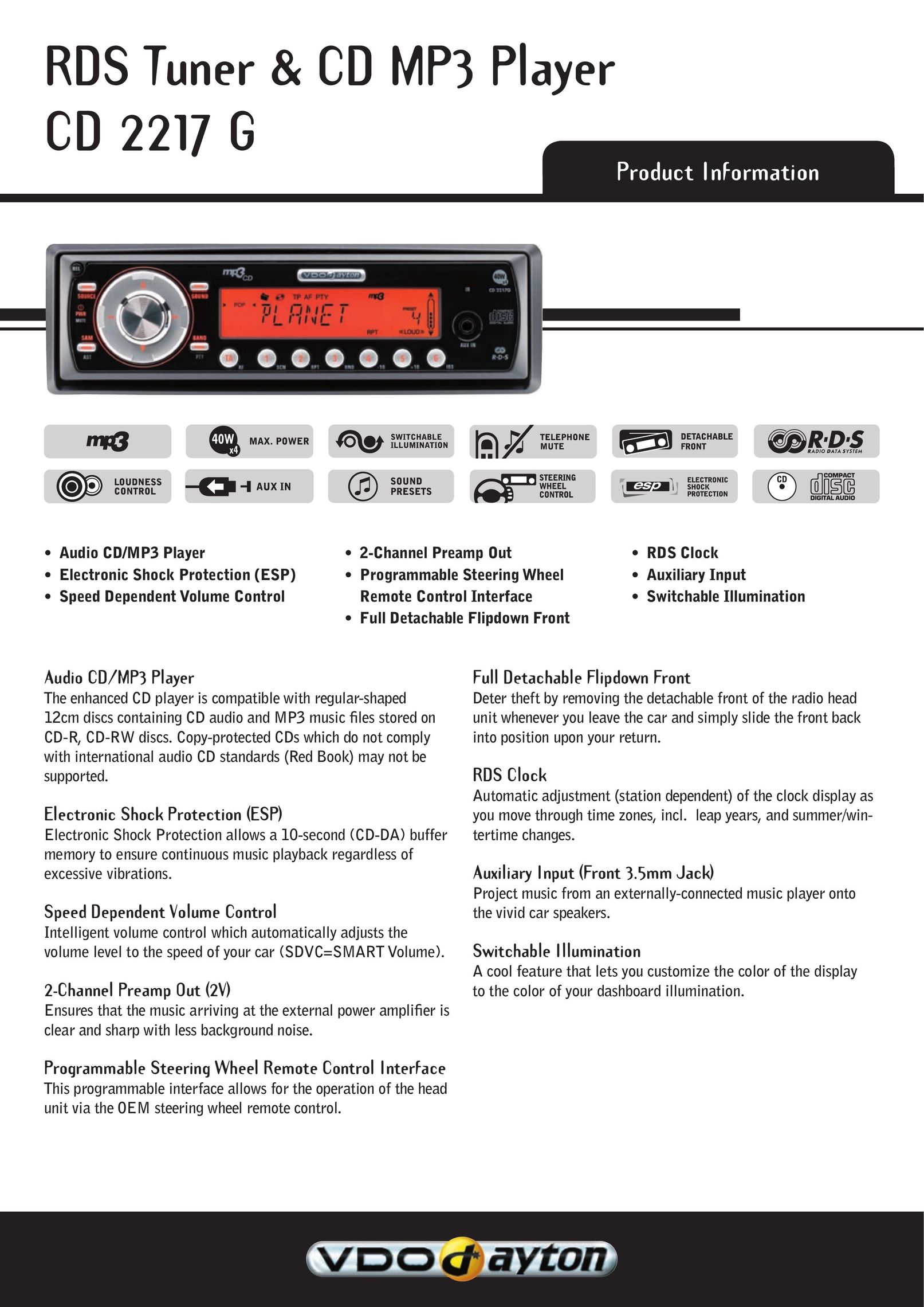 VDO Dayton CD 2217 G Car Stereo System User Manual