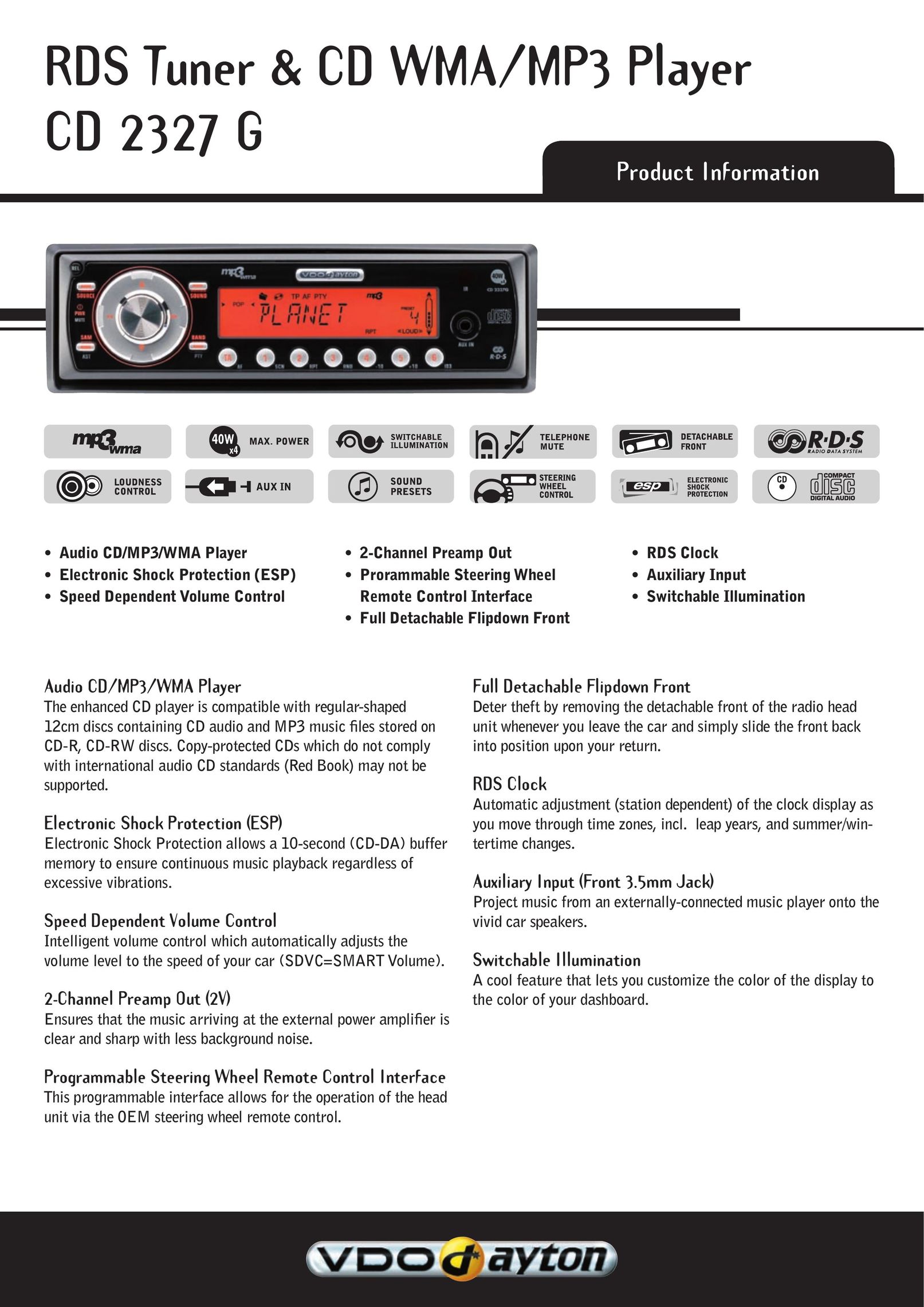 VDO Dayton CD 2327 G Car Stereo System User Manual
