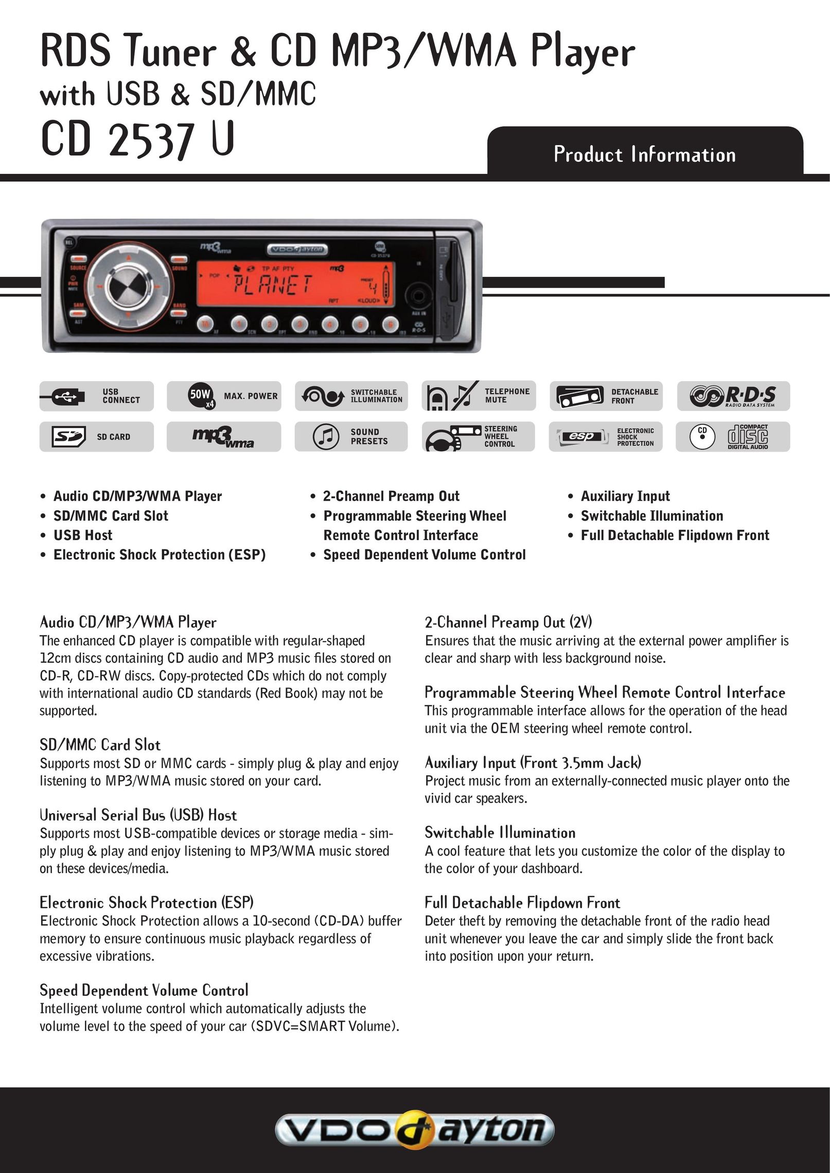 VDO Dayton CD 2537 U Car Stereo System User Manual