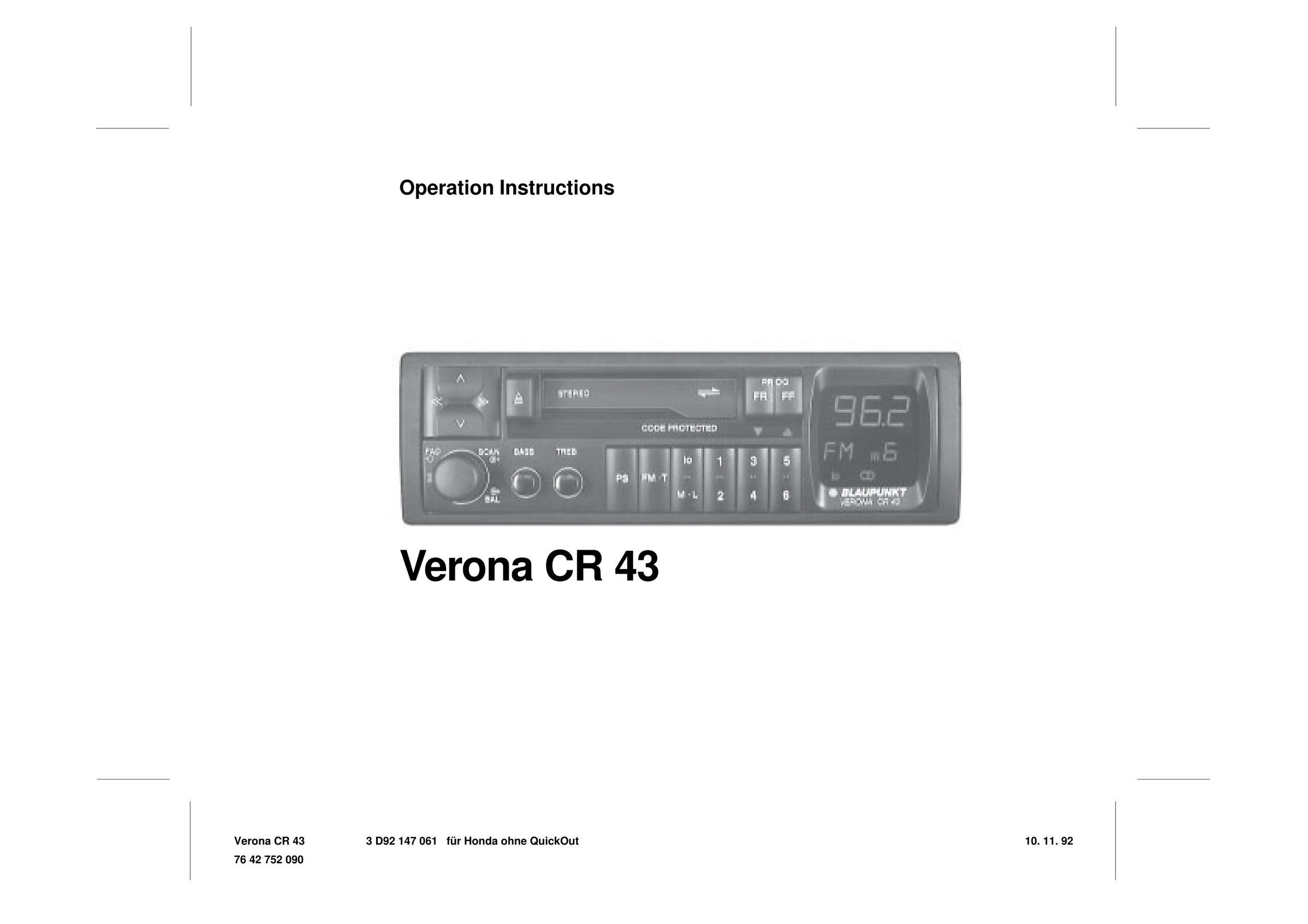 Verona CR 43 Car Stereo System User Manual