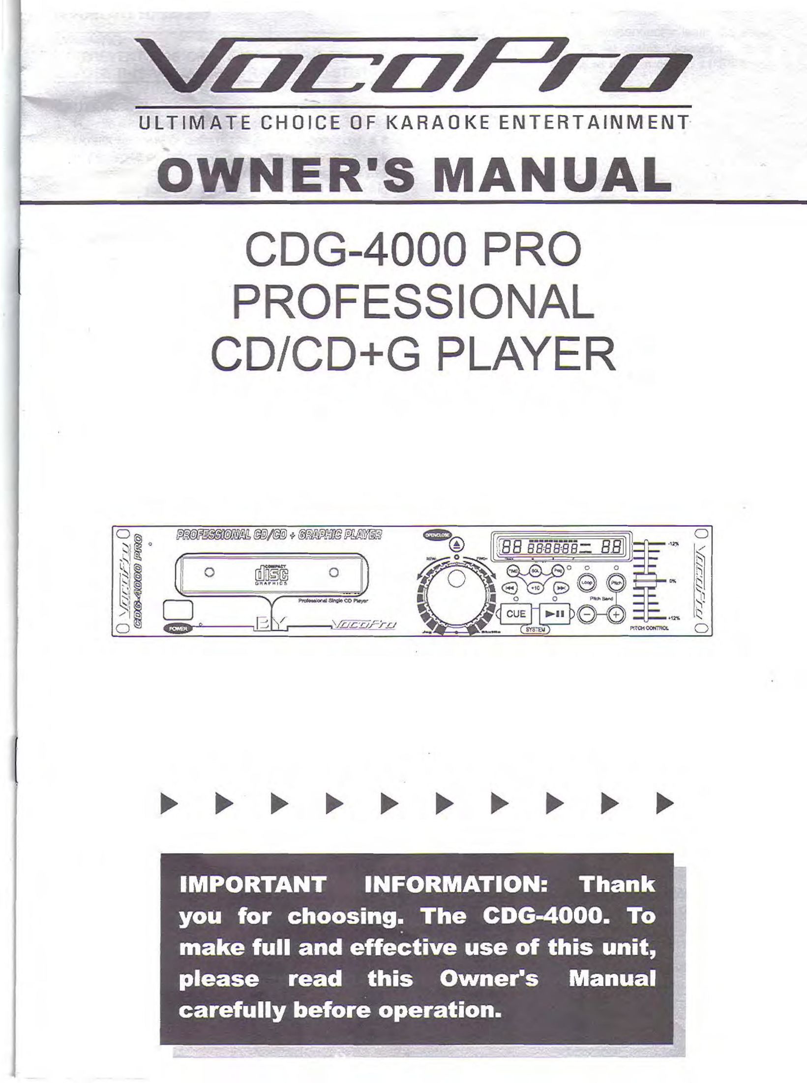 VocoPro CDG-4000 Car Stereo System User Manual
